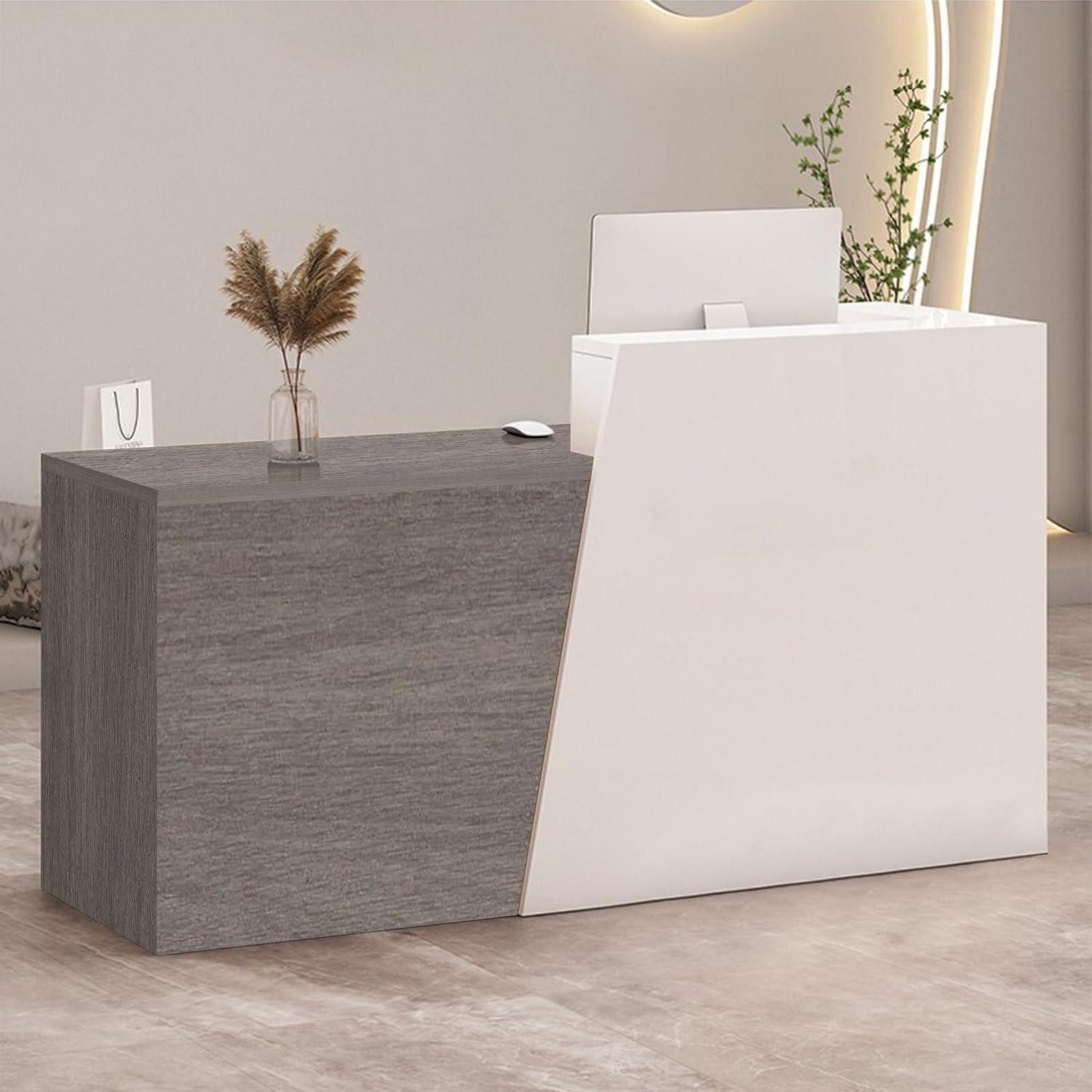 Empfangstheke Empfangstheke Kassentisch 180×42×100cm White + Dark Gray Right