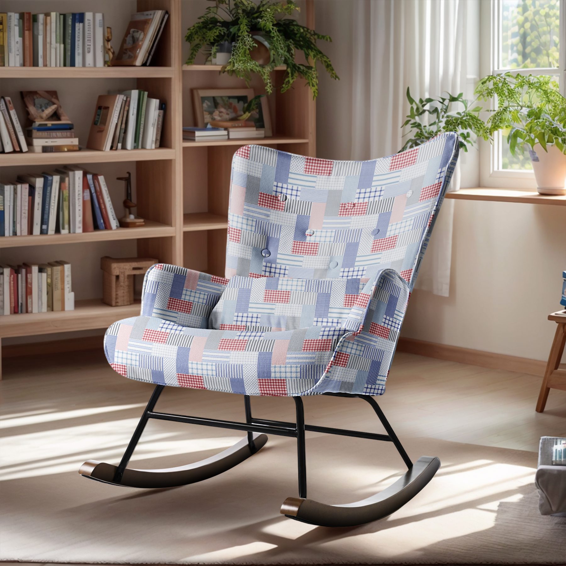 HomeMiYN Schaukelstuhl HOMEMiYN Schaukelstuhl Wohnzimmer mit Metallgestell und Holzsockel, Aus holz