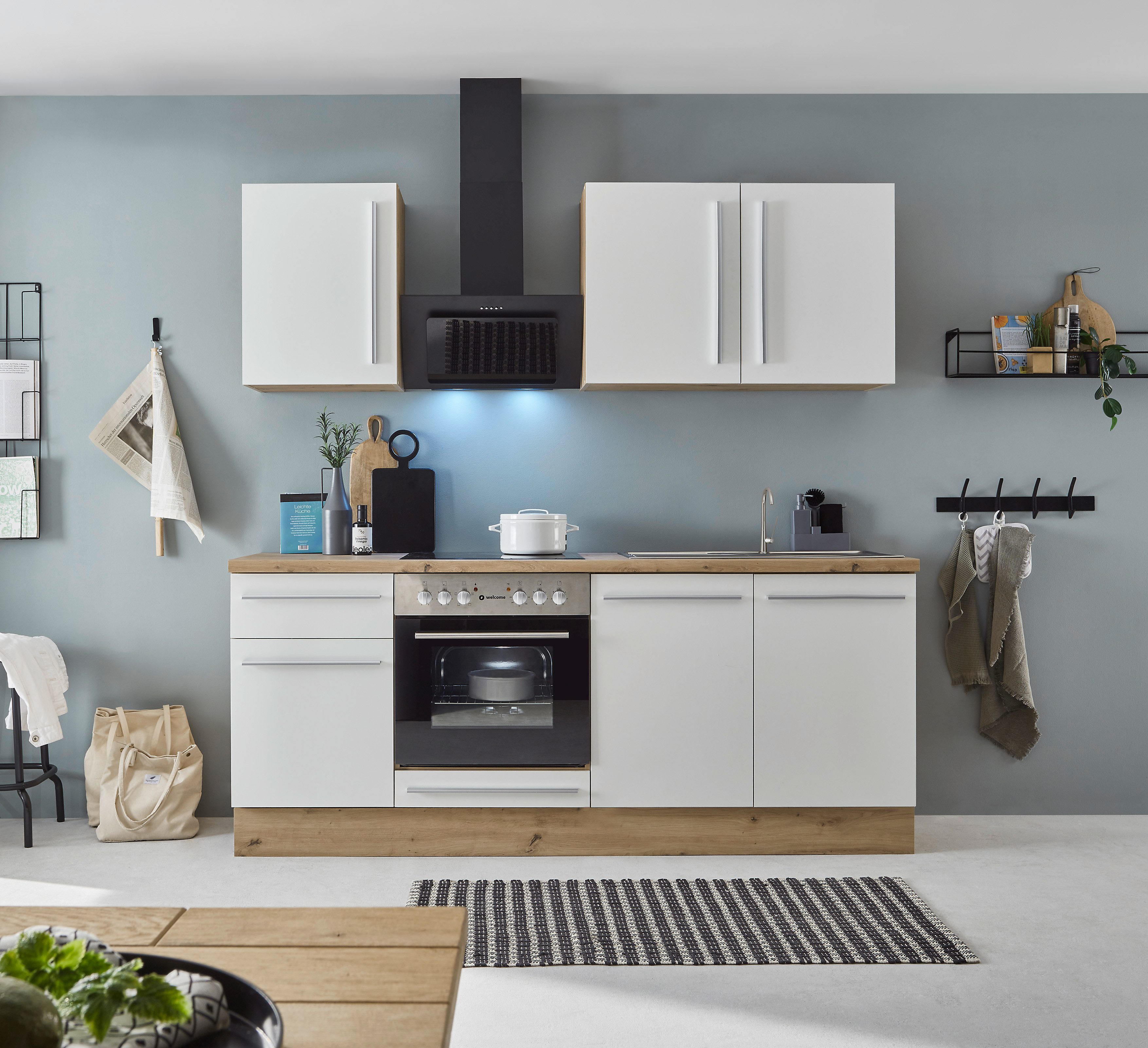 KOCHSTATION Küchenzeile KS-Florida mit 38mm starker Arbeitsplatte, Breite 210 cm, wahlweise mit E-Geräten, mit Soft-Close-Funktion