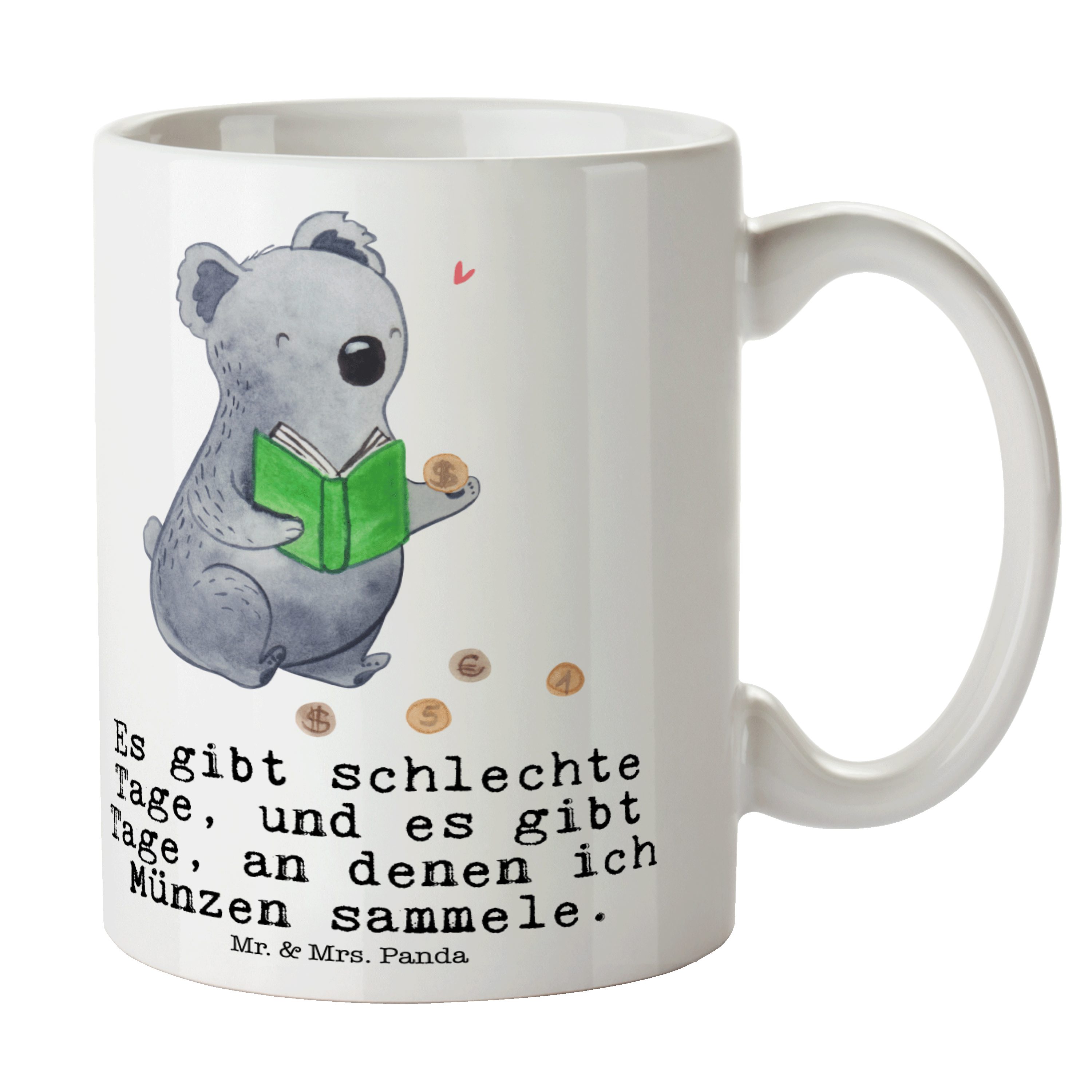 Tasse Mrs. Münzen & Mr. Kaffeetasse, Kaff, Koala Keramik Weiß Tage - sammeln Panda Geschenk, Danke, -
