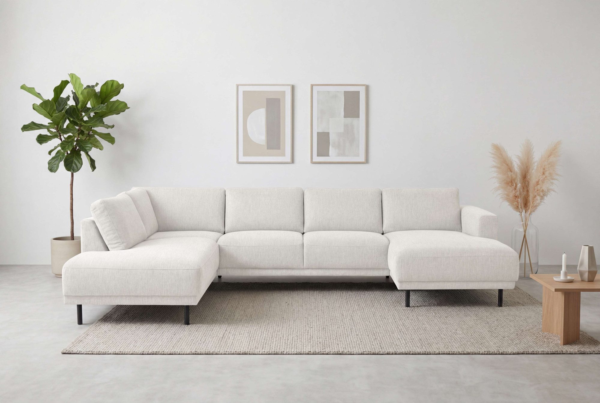 Home affaire Wohnlandschaft Sveeva, U-Form, XXL, B.310 cm, schwarze Metallfüße, langlebiger Webstoff, mit Wellenunterfederung, viele Farben