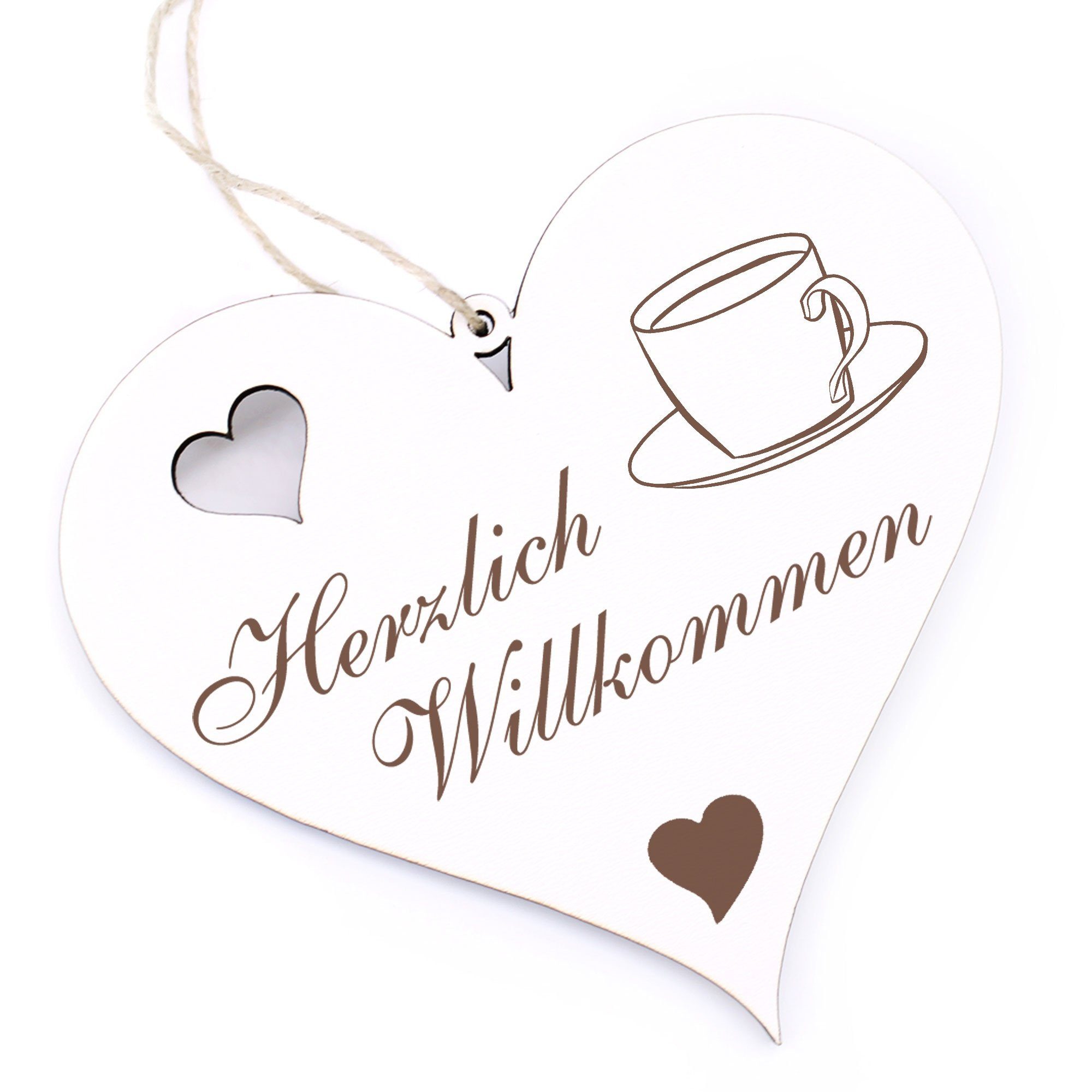 Dekolando Hängedekoration Herzlich Willkommen 13x12cm Kaffeetasse - 