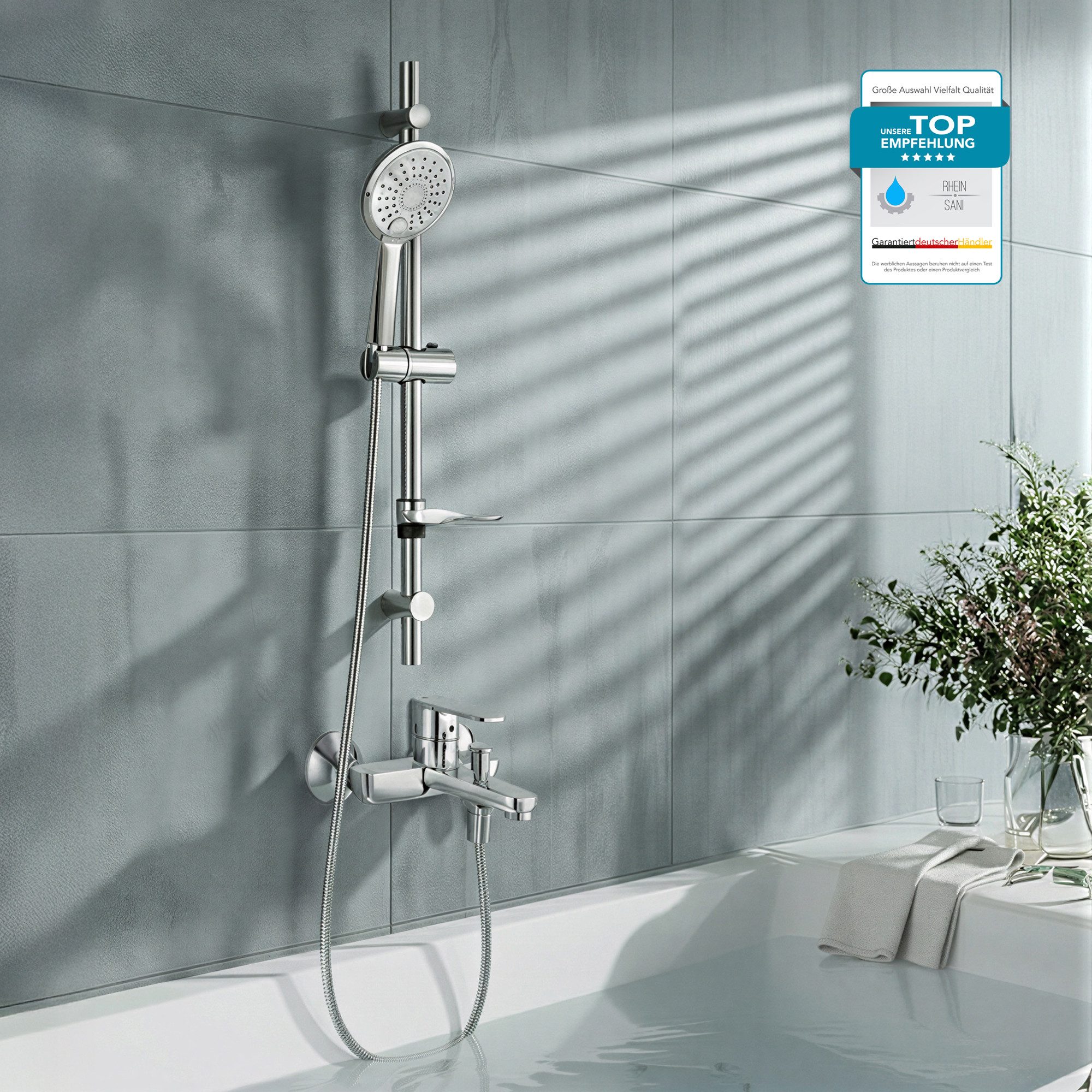 hansgrohe Wannenarmatur Vernis Blend mit Wannenmischer, Handbrause oder Regendusche, Aufputz (Spar-Set) Einhebel Badewannenarmatur, chrom oder schwarz matt