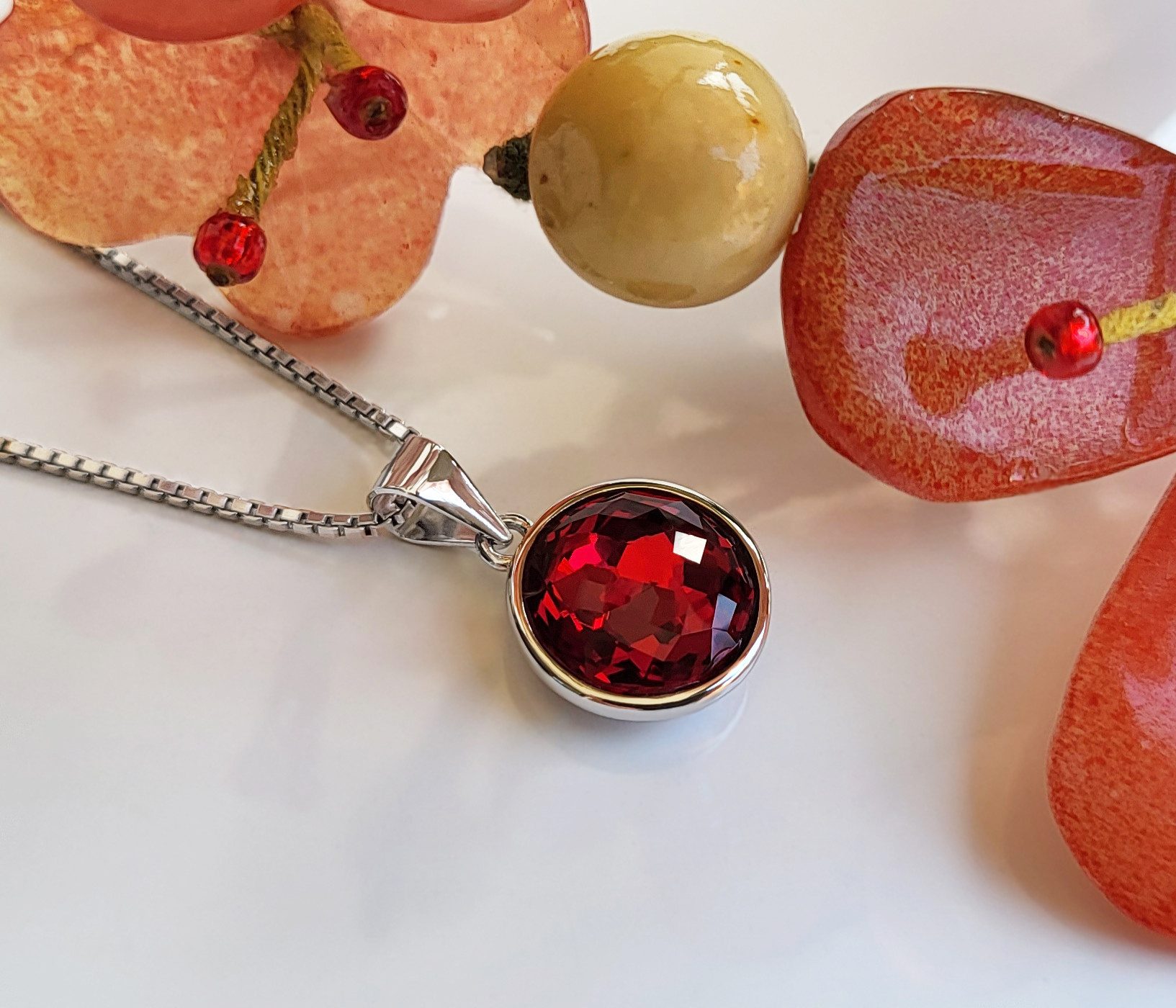 Schöner-SD Kette mit Anhänger runder Kristallanhänger 925 Silber Halskette 45cm, mit Markenkristall