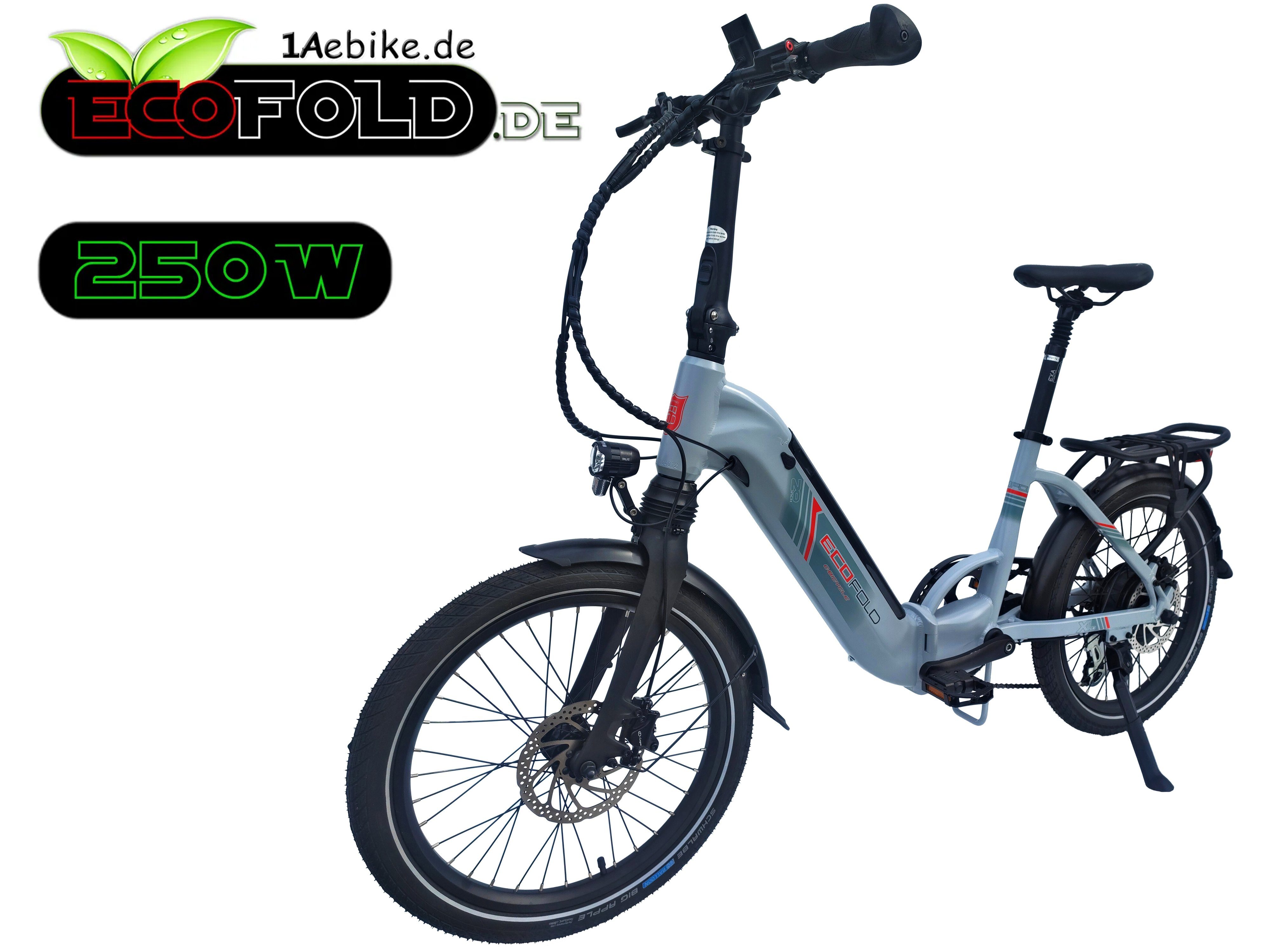 Ecofold E-Bike 20 Zoll Shimano E-Bike Bafang 250W BFH400N 504,00 7-Gang Heckmotor weiss, Trigger Schaltwerk, Akku Heckmotor, Kettenschaltung, Gang Wh ECOFOLD Kettenschaltung grau 7 Shimano