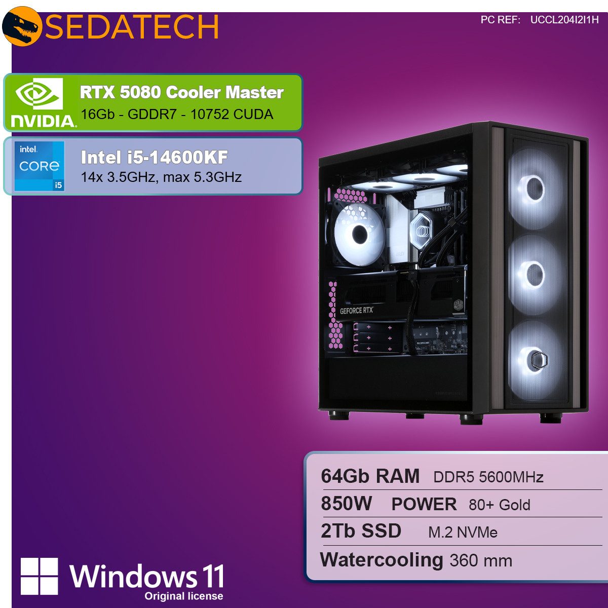 Sedatech UCCL204I2I1HF - Watercooling Gaming-PC (Intel Core i5 14600KF 14x 3.5GHz (max 5.3GHz), Geforce RTX5080 16GB, 64 GB RAM, 2000 GB SSD, Watercooling, Wlan 6)