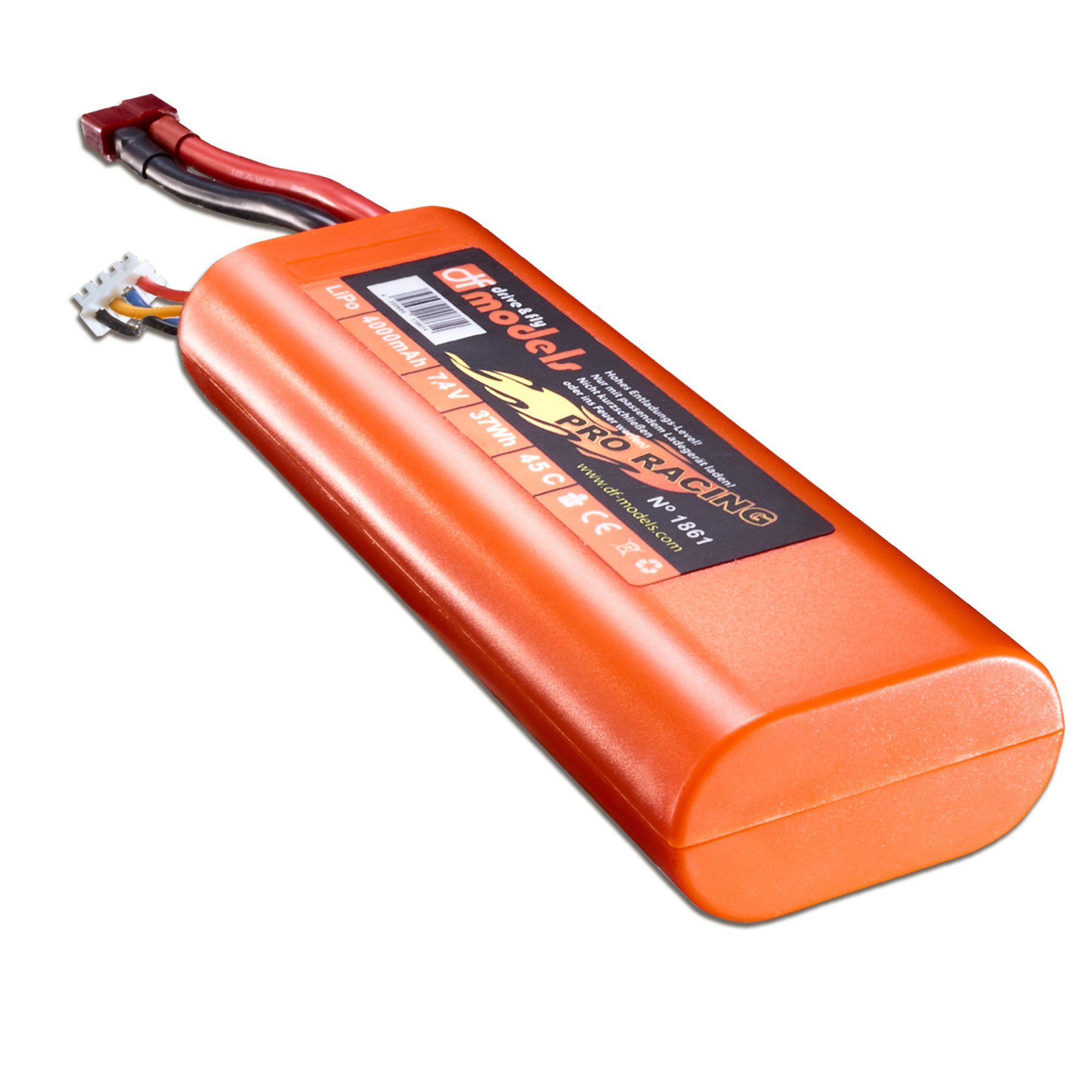 DF-Models RC-Quadrocopter Drive & Fly Models Lipo Akku 2S 7,4 Volt 4000mAh, 45C rund T-Plug