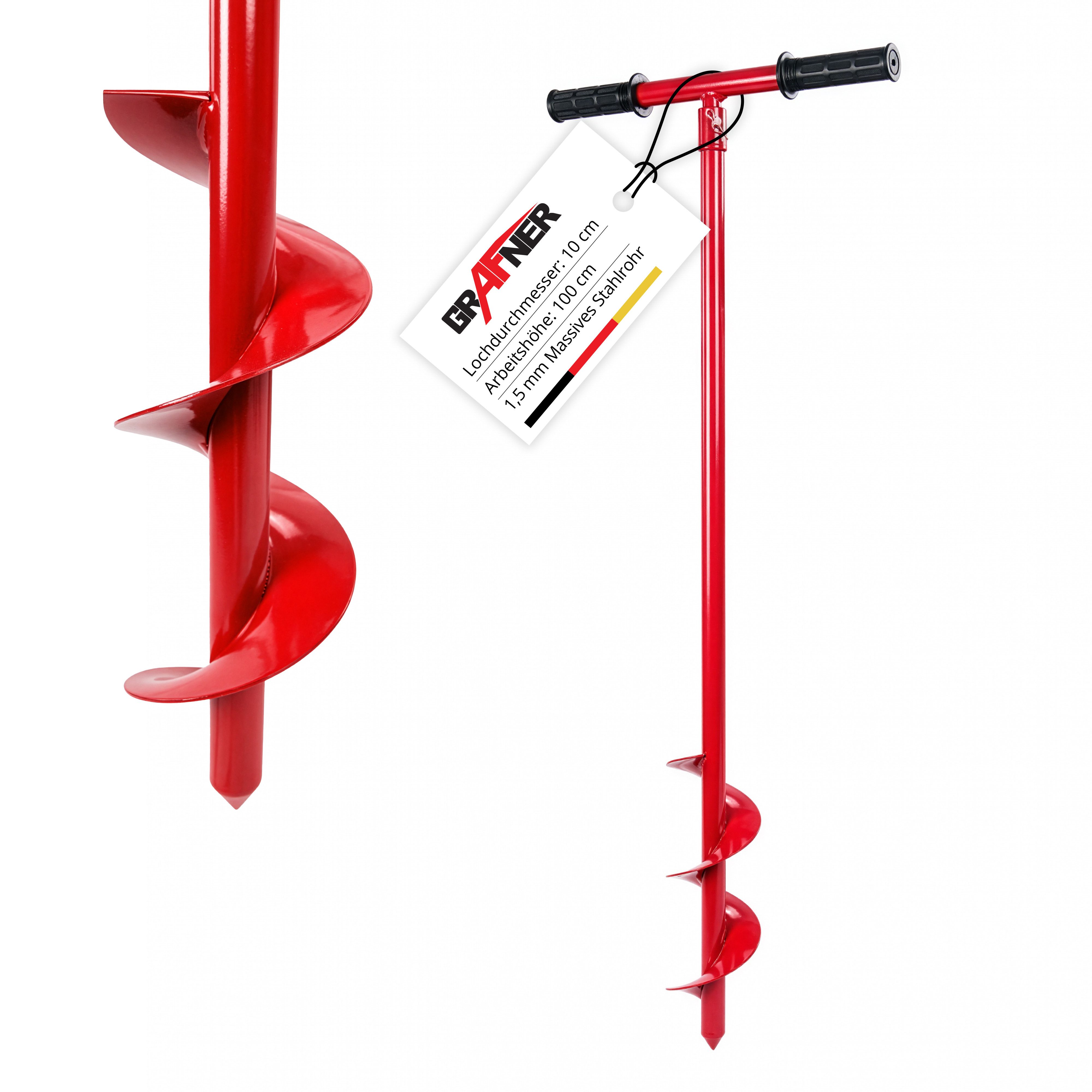 Grafner Handerdbohrer Handerdbohrer Erdlochbohrer Pfahlbohrer Pflanzbohrer 100cm, Bohrspindel, Heavy-Duty-Stahl