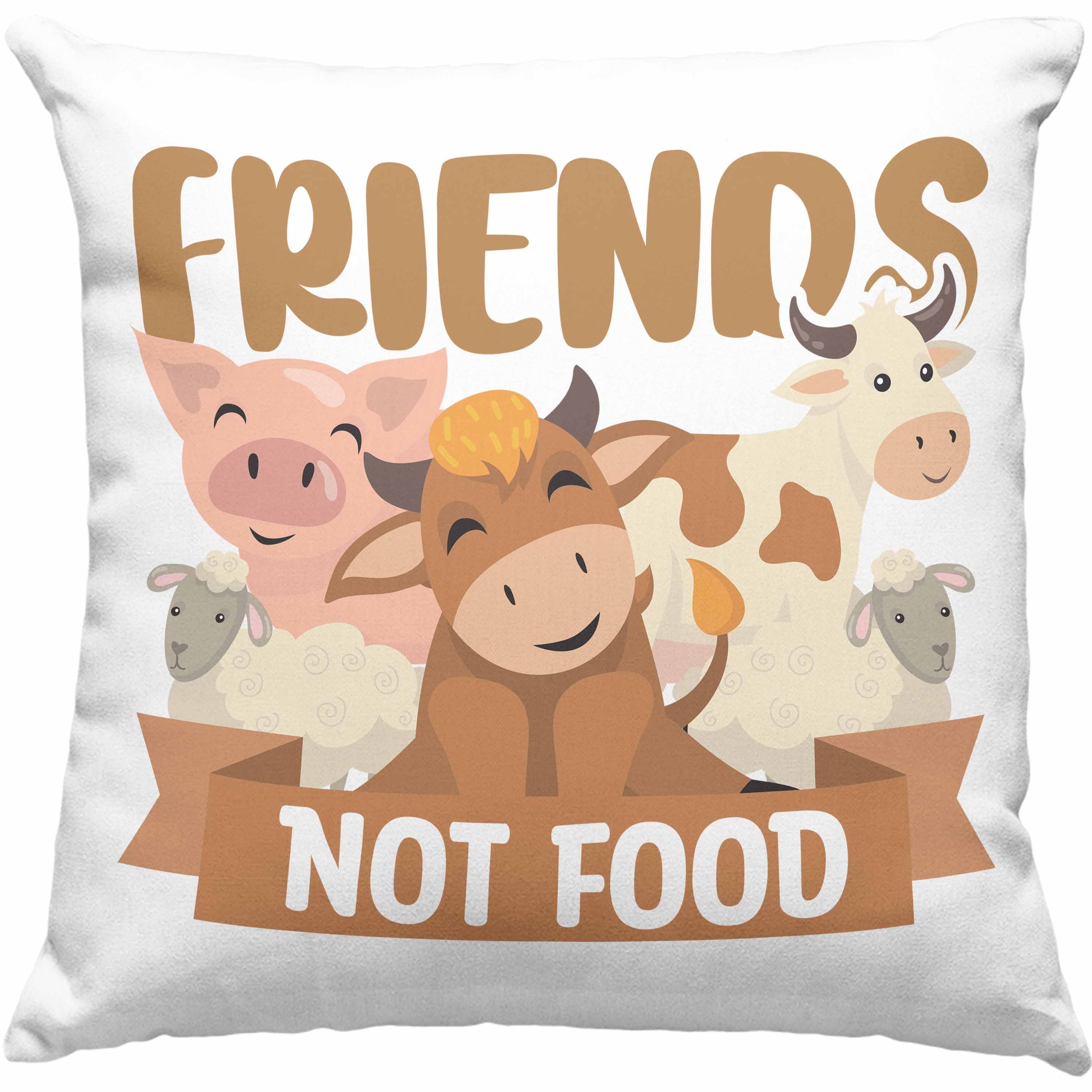 Trendation Dekokissen Trendation - Veganer Kissen Geschenk Friends Not Food Vegan Geschenkidee Lustiger Spruch Vegane Lebensweise Veganerin Dekokissen mit Füllung 40x40 Grau