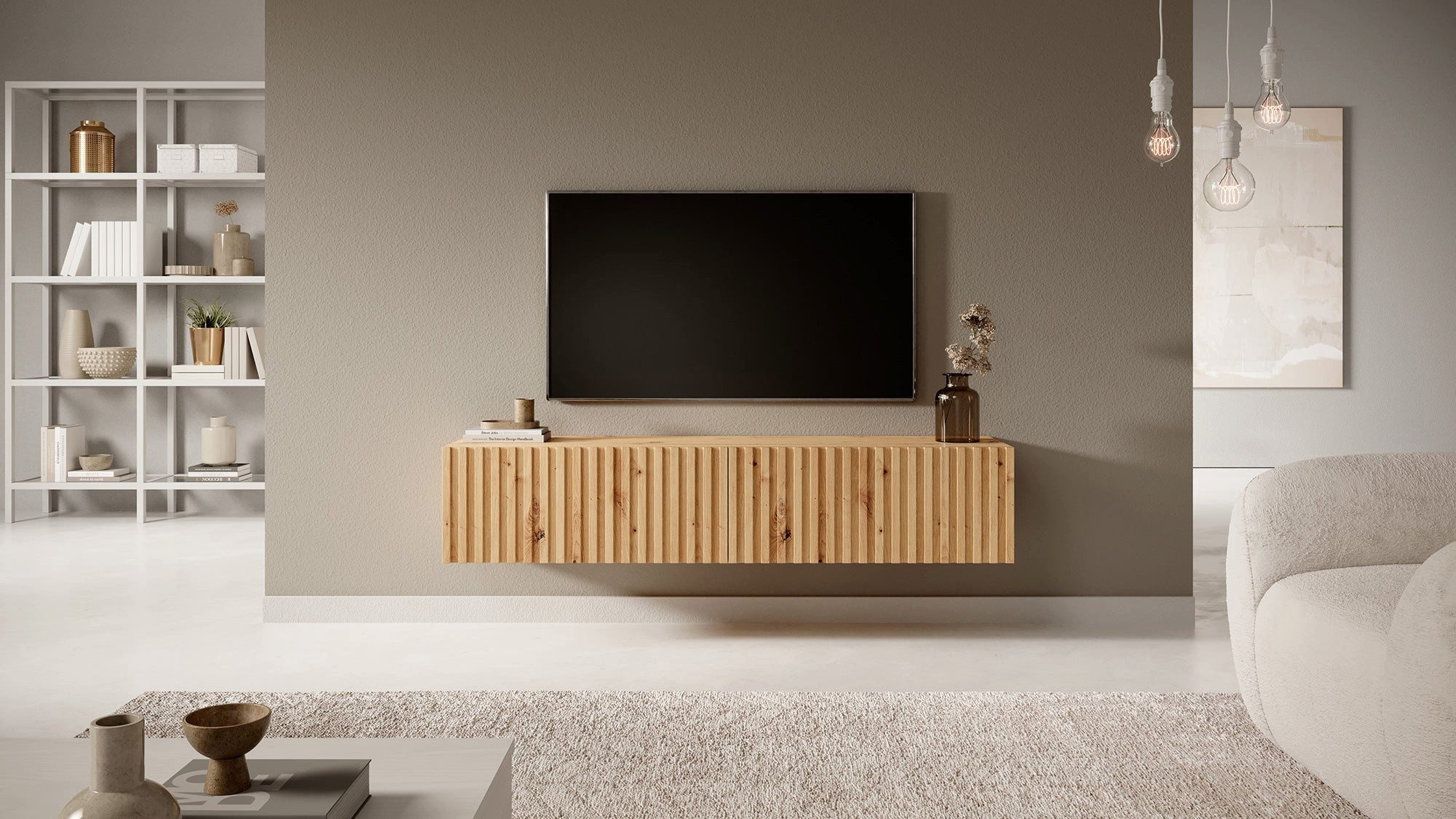 Selsey TV-Schrank TELIRE Hängend mit 2 grifflosen Lamellenfronten, 138,6 cm
