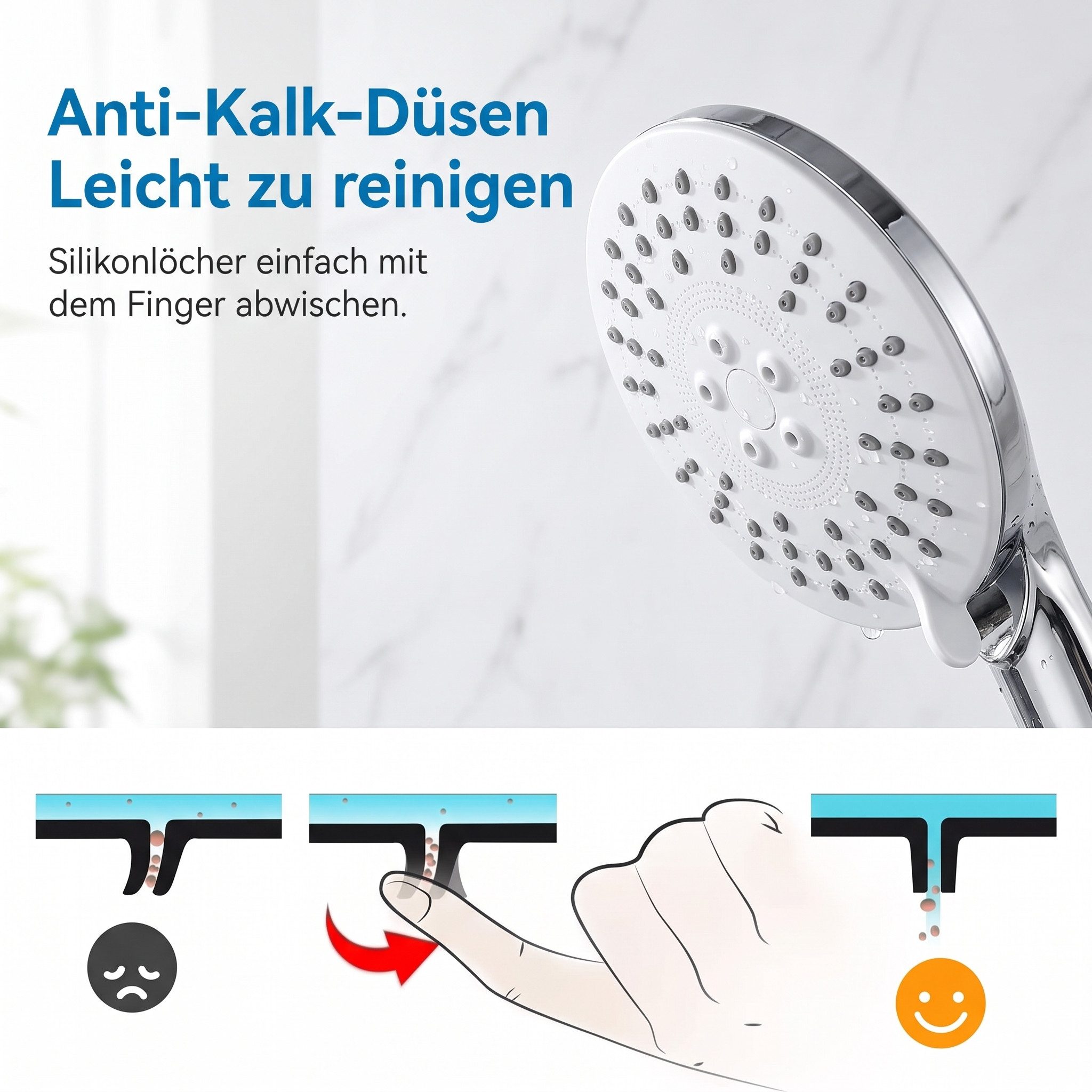 SURFOU Handbrause Hochdruck Handbrause mit 3 Strahlarten Antikalk Chrom