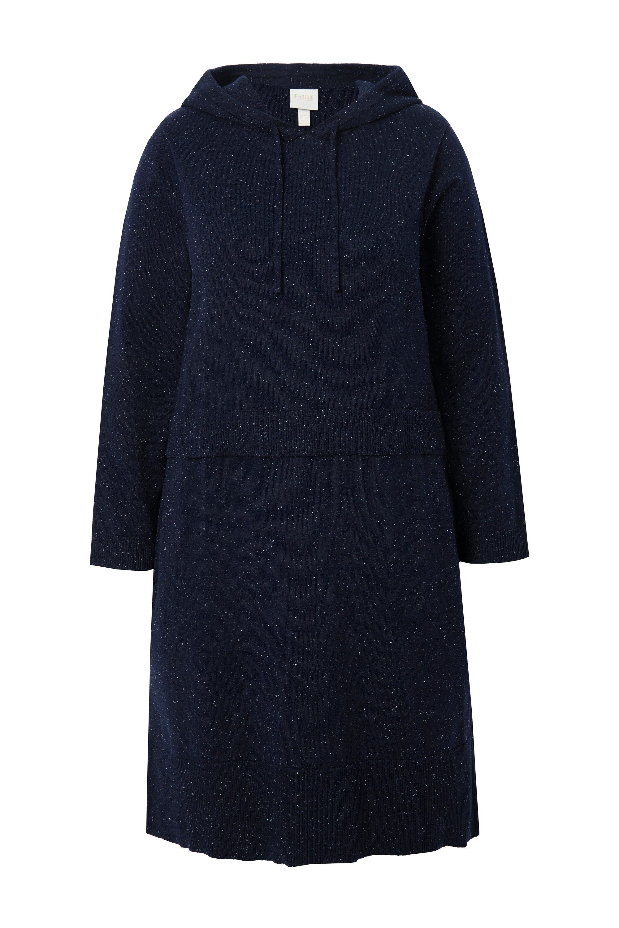 Ulla Popken Strickkleid Strickkleid Noppen Kapuze Langarm Biobaumwolle