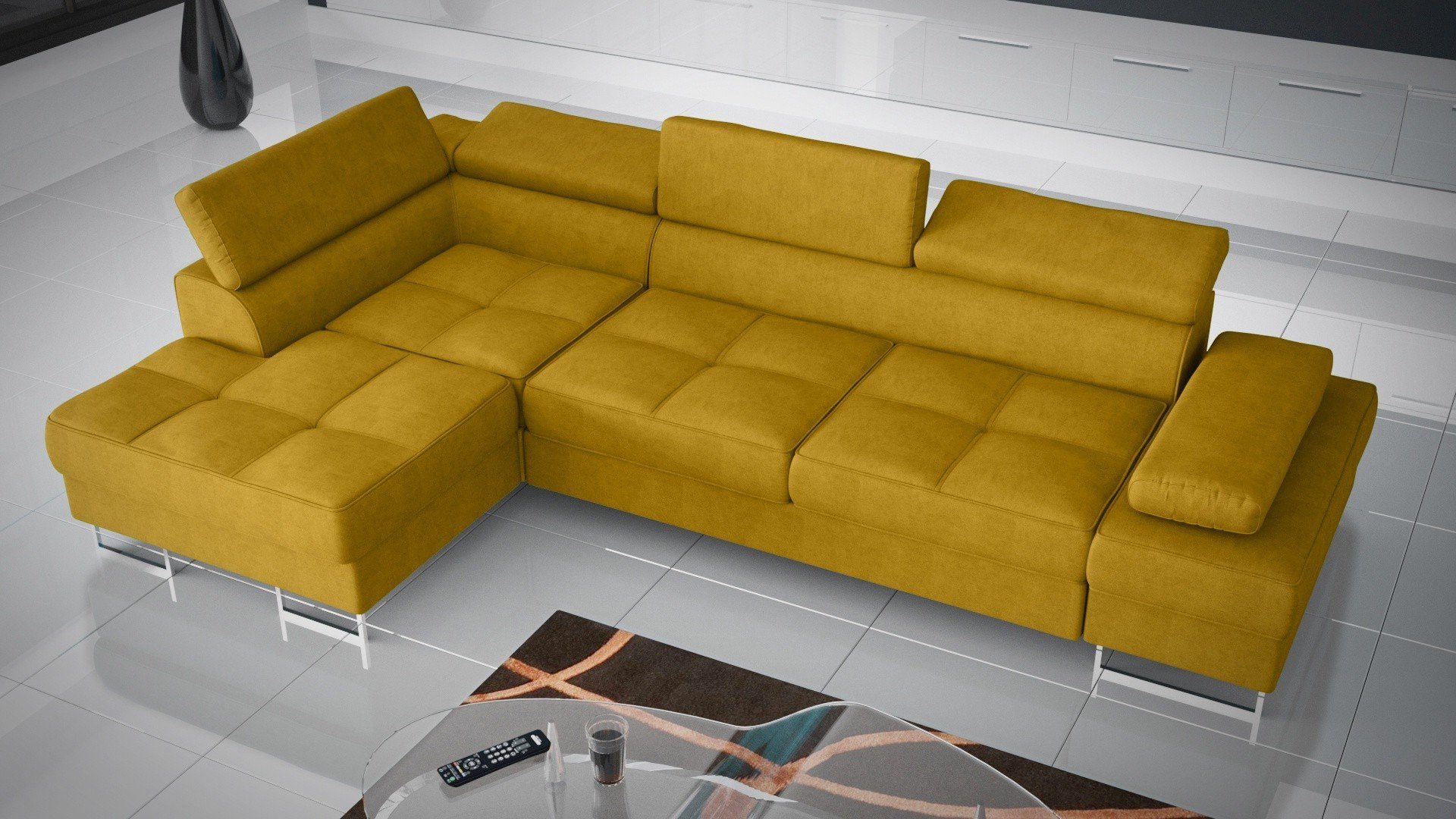 Möbel für Dich Ecksofa Galaxy Mini, mit Stoff- und Farbauswahl, mit Bettkasten, mit Schlaffunktion