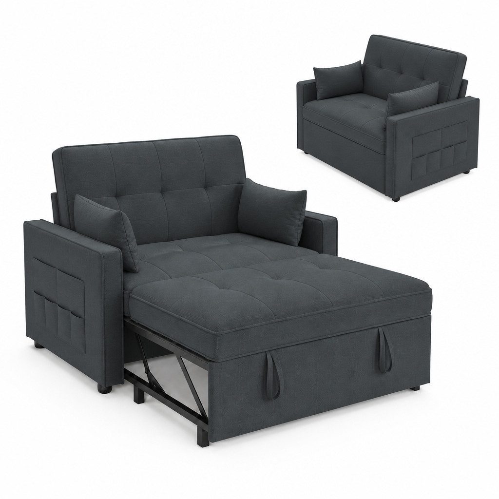 AMERLIFE Schlafsofa mit 5-stufiger Verstellung, 3-in-1, Dunkelgrau, 1 Teile, Verstellbare Kopfstütze