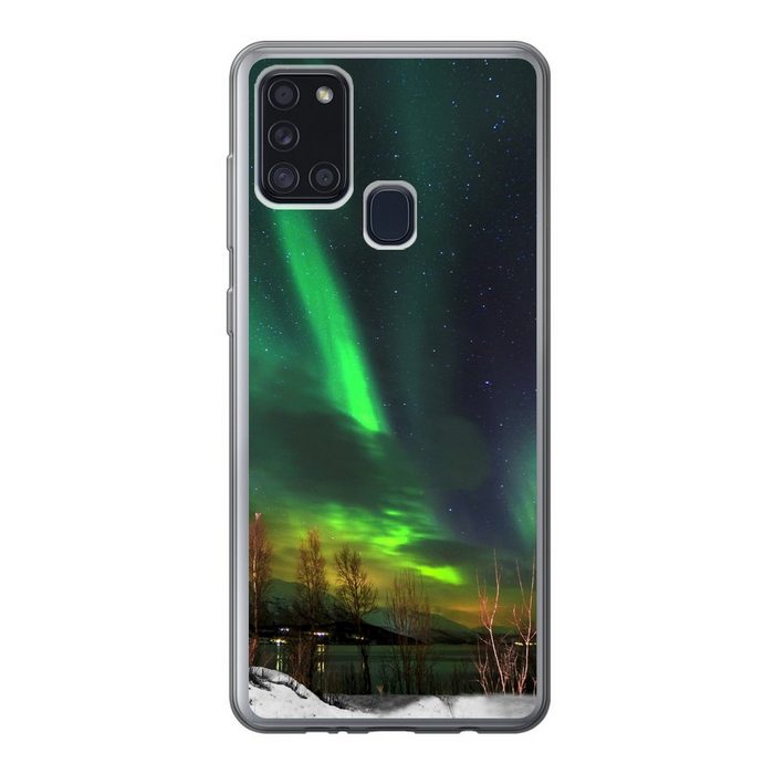 MuchoWow Handyhülle Nordlichter - Leuchtturm - Norwegen Handyhülle Samsung Galaxy A21s Smartphone-Bumper Print Handy
