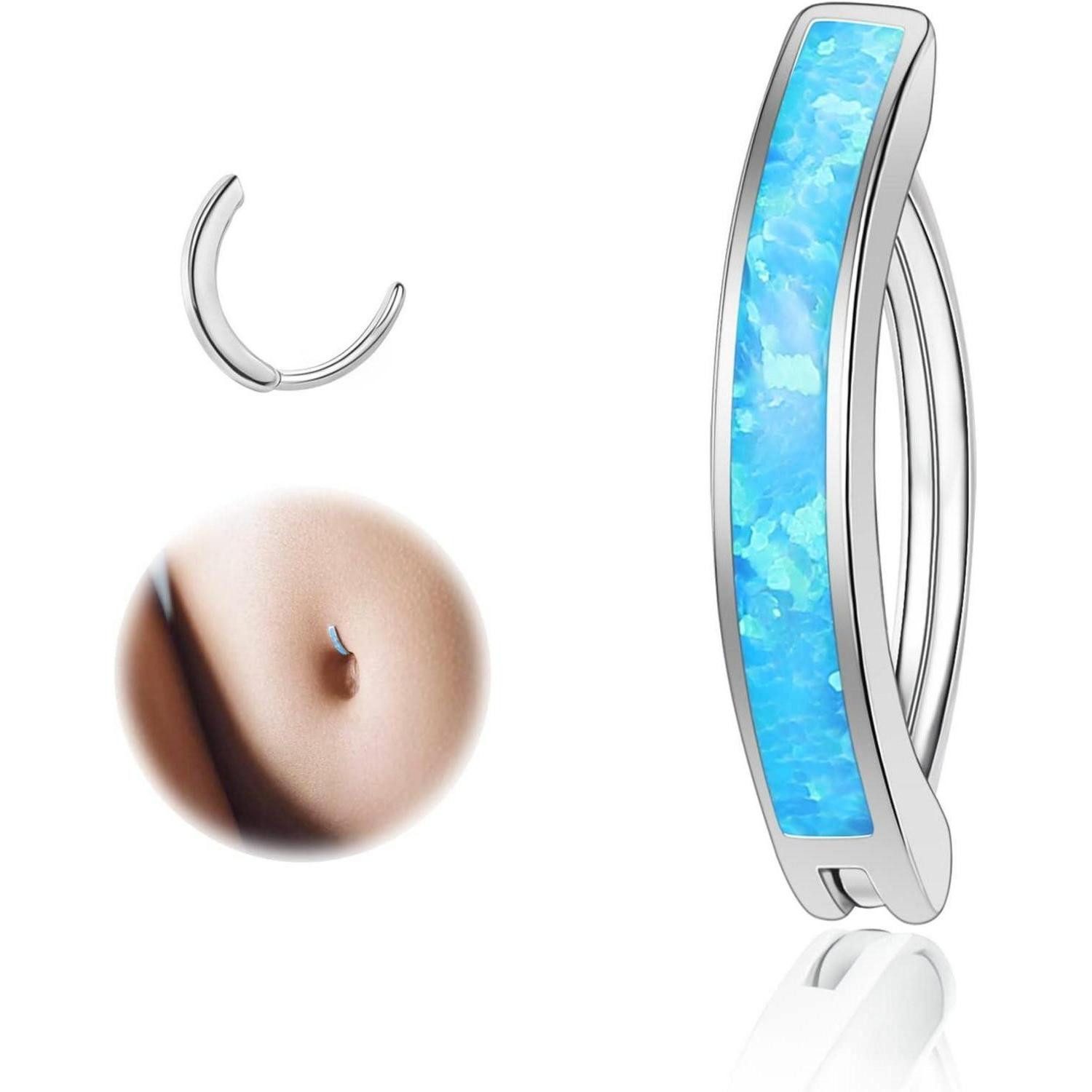 ZS Bauchnabelpiercing Opal Bauchnabelpiercing 14G Silber 925 Reverse Curved Klicker