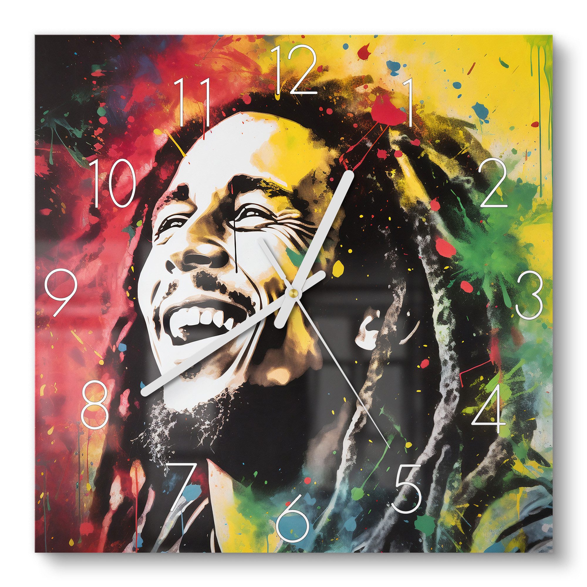 DEQOART Wanduhr 'Lachen in Farben' (Glas Glasuhr modern Wand Uhr Design Küchenuhr)