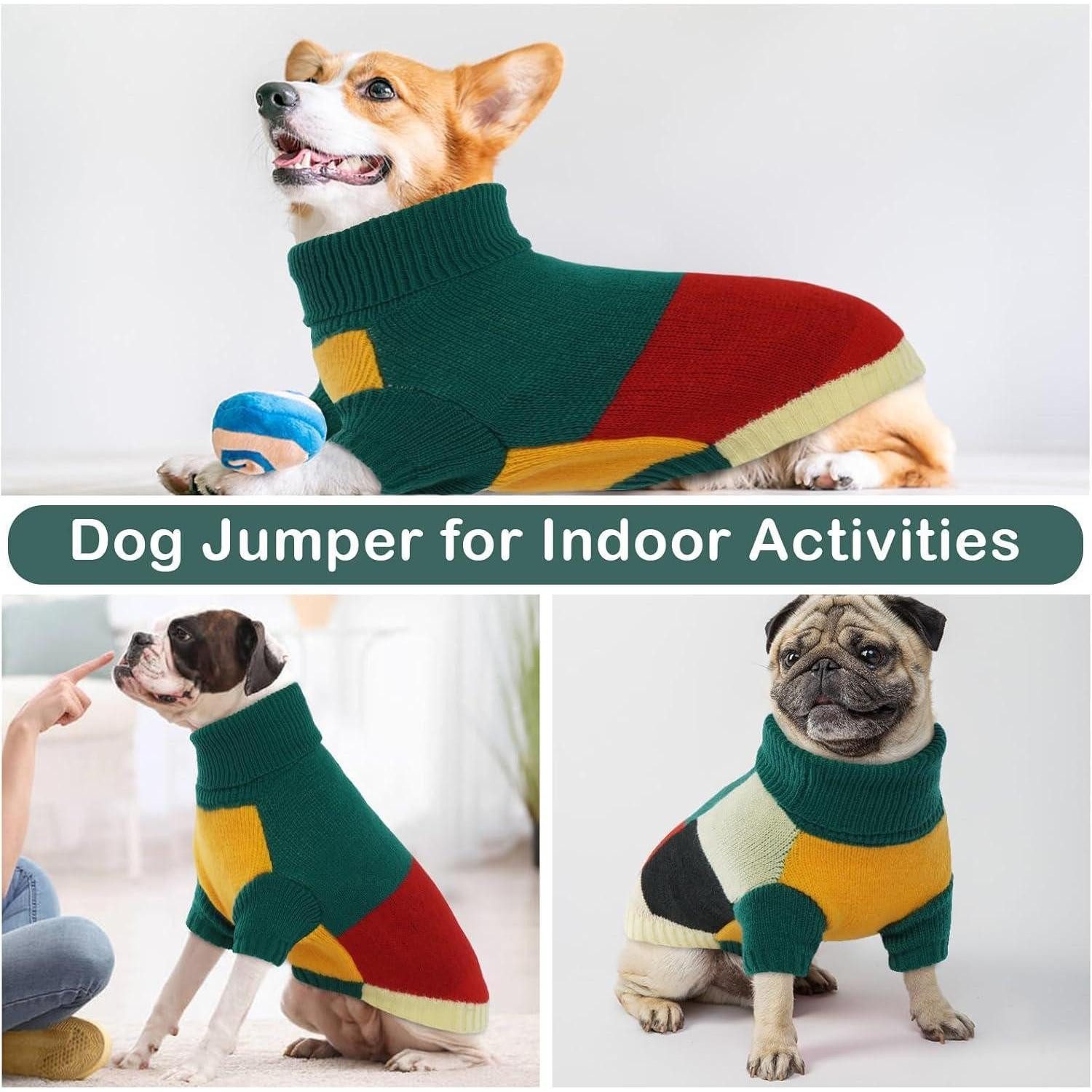 Hjumarayan Tier-Halstuch Hundepullover Gelb Rollkragen mittelgroße Hunde Farbblockierung Beine