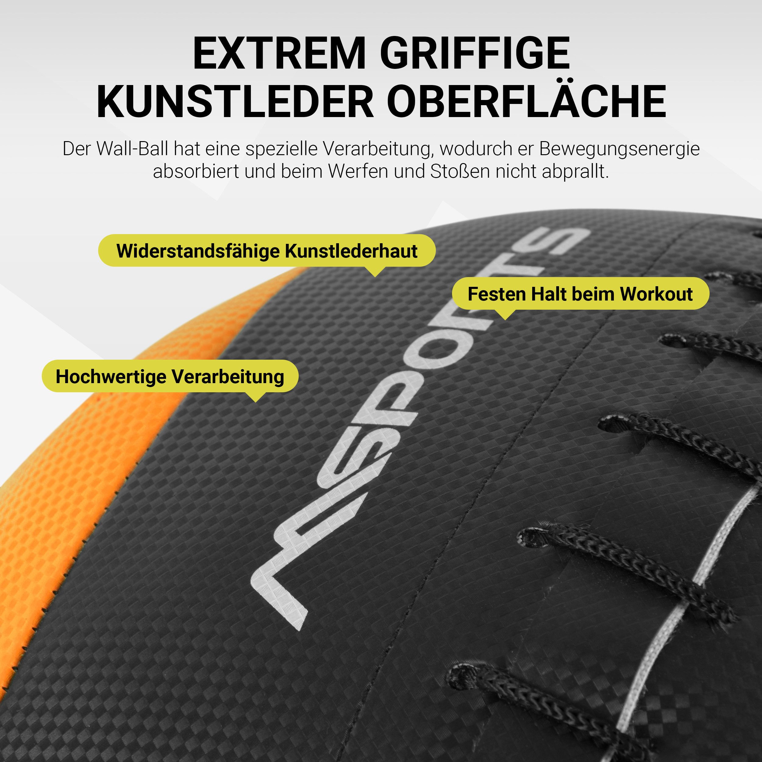 MSports® Medizinball Wall-Ball Premium Gewichtsball 2 - 10 kg in verschiedenen Farben
