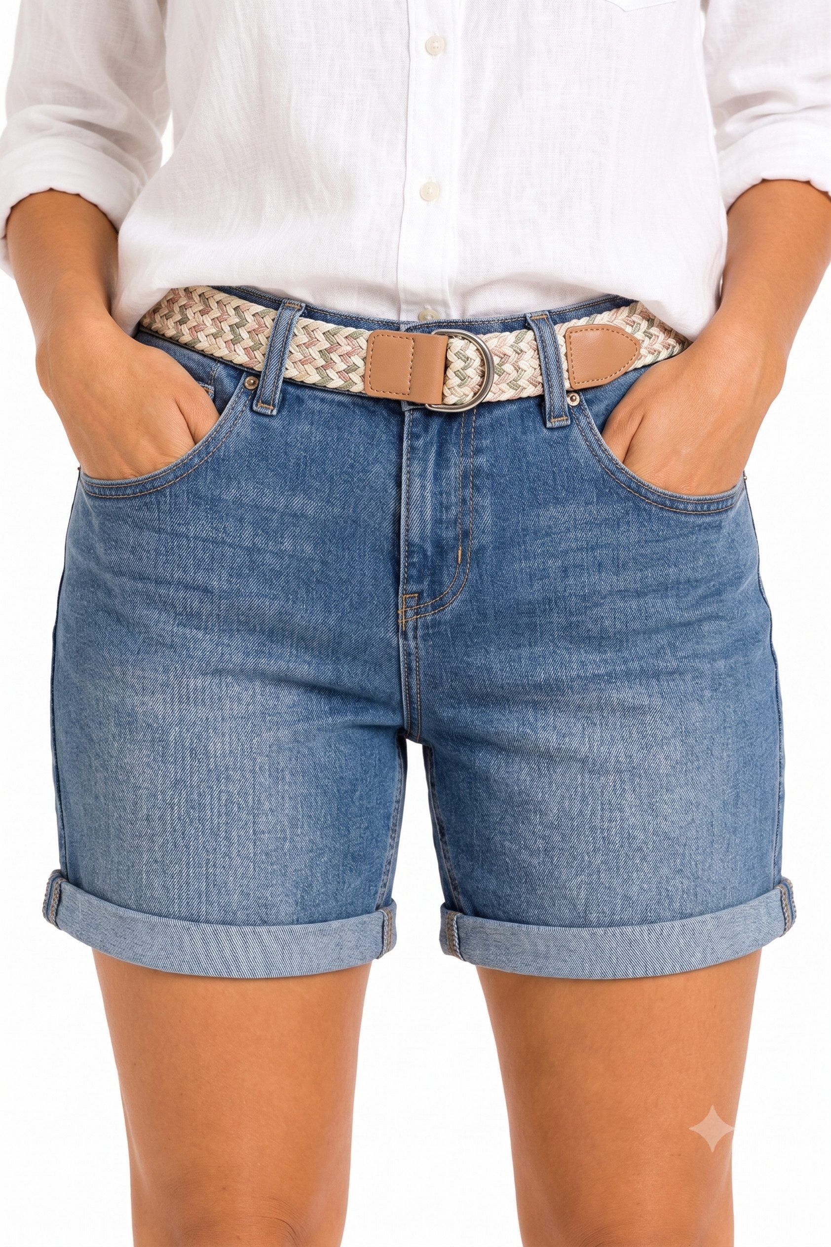 SUBLEVEL Bermudas (1-tlg) SUBLEVEL Damen Jeans Bermuda – Blau Jeans-Shorts mit Gürte