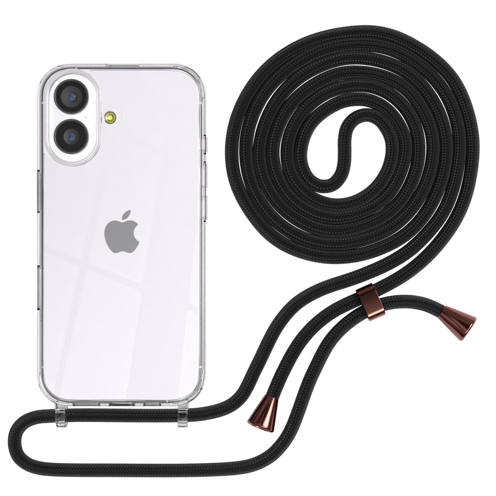 EAZY CASE Handykette Hülle mit Kette für Apple iPhone 17 6,3 Zoll, Handykette Hülle mit Band Slimcover Schutzhülle Schwarz