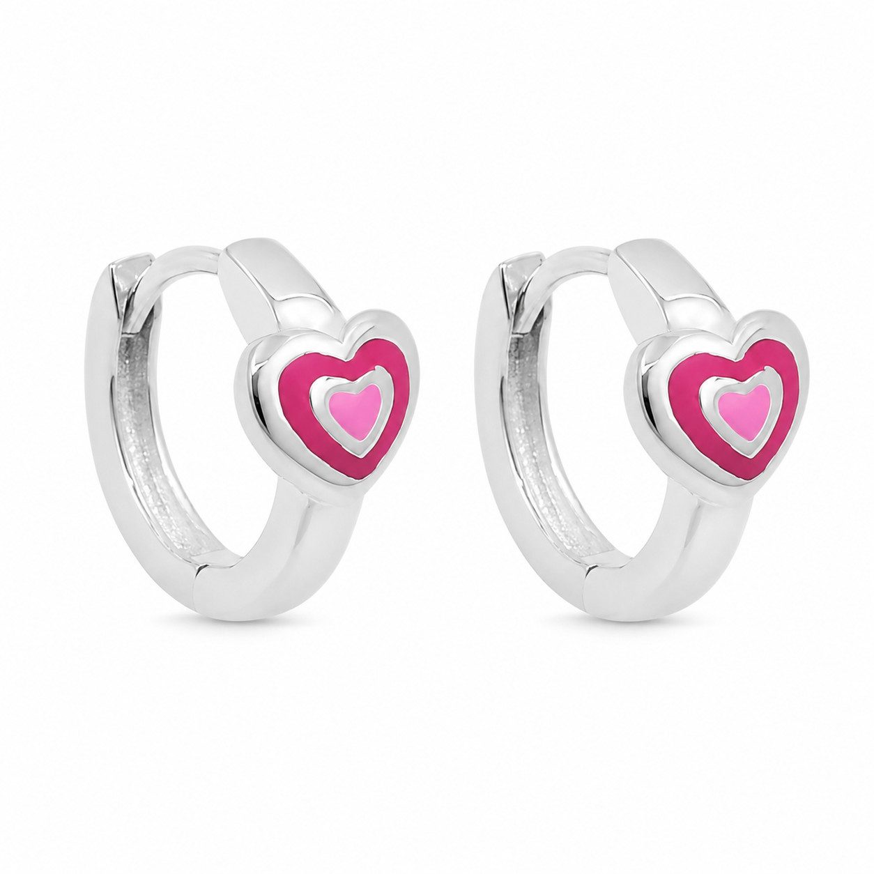 unbespielt Paar Creolen Ohrringe Herz pink-rosa lackiert 925 Silber 12 x 2 mm, Silberschmuck für Kinder