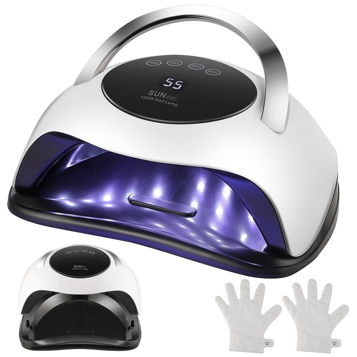 Paar Nagellampe Lichthärtungsgerät 4 LETGOSPT Maniküre-Handschuhen Basis, Ein mit Timern, 120W, und LCD-Display, Abnehmbarer UV