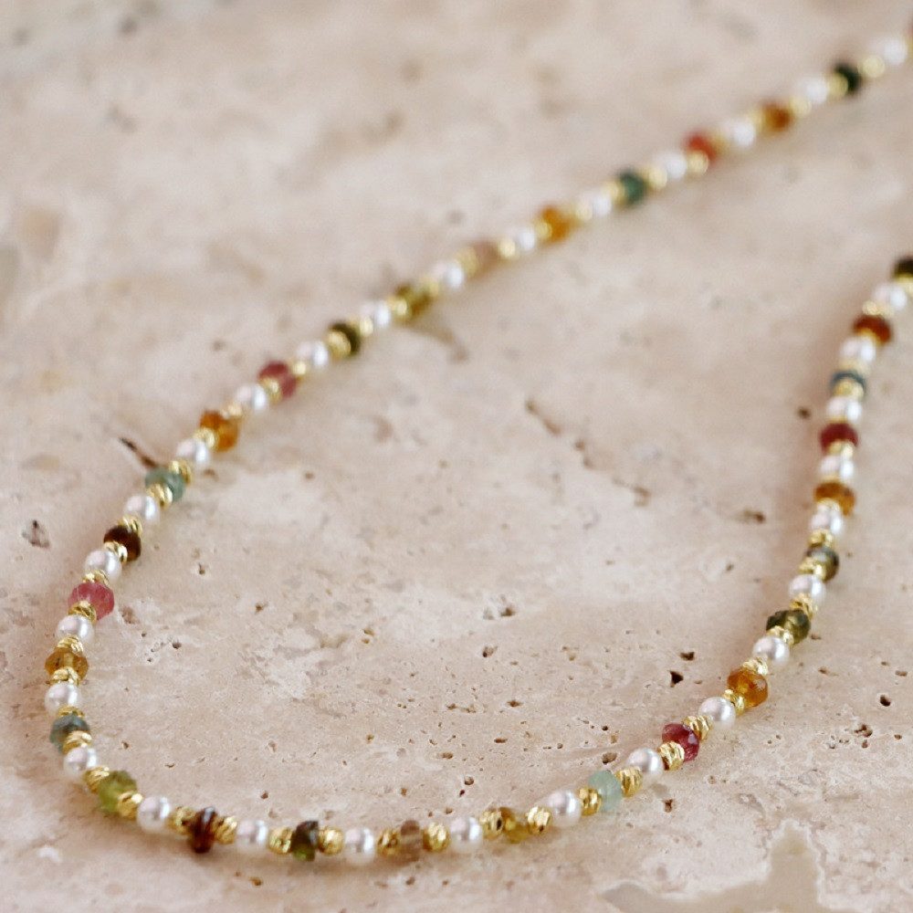 RAIKOU Bead-Ketten-Set mit echten Perlen und bunten Natursteinen, handgefertigt – Bild 4 von 4