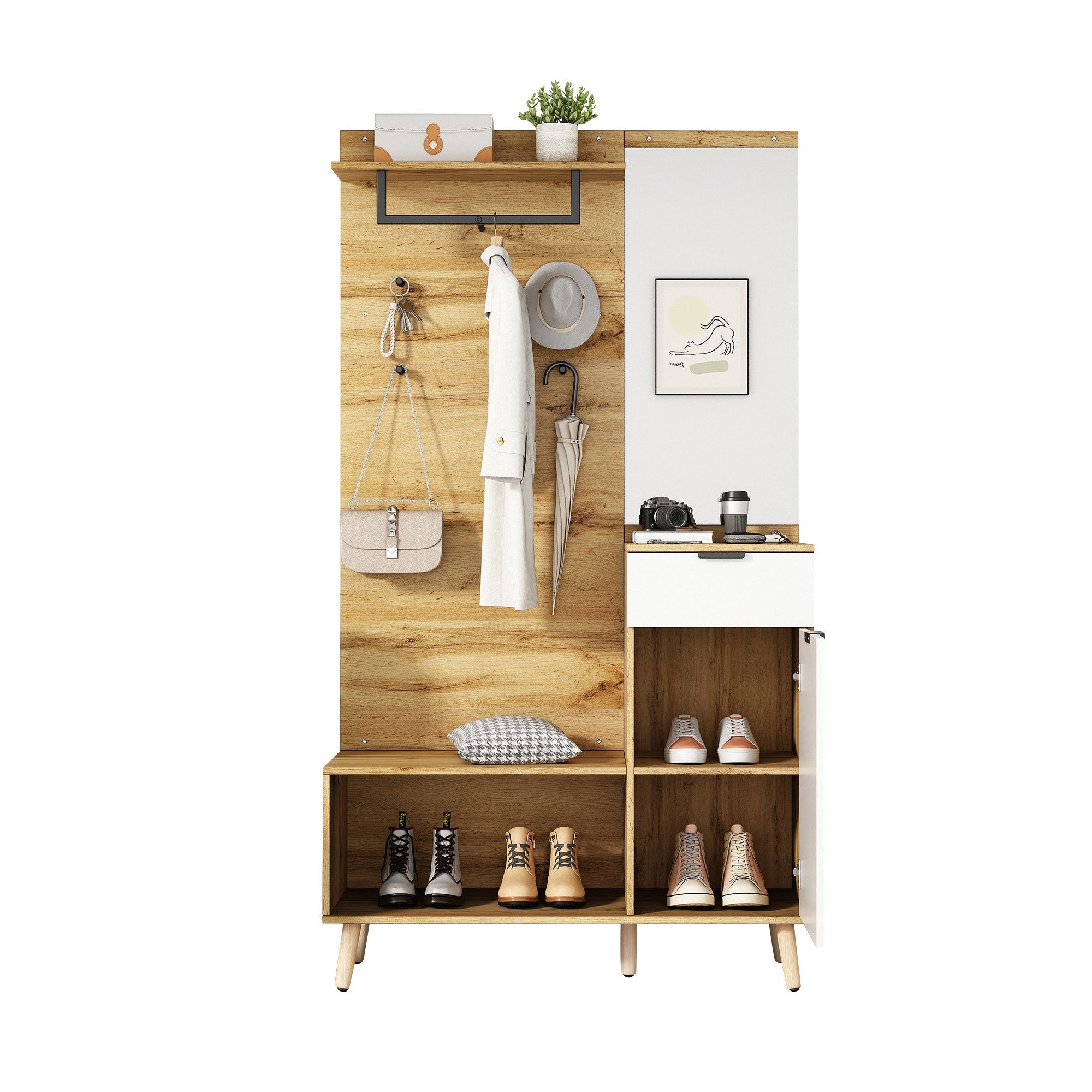 MODFU Garderoben-Set Kleiderschrank-Set, (Schuhbank, Schuhschrank, 1-St., günstig online kaufen