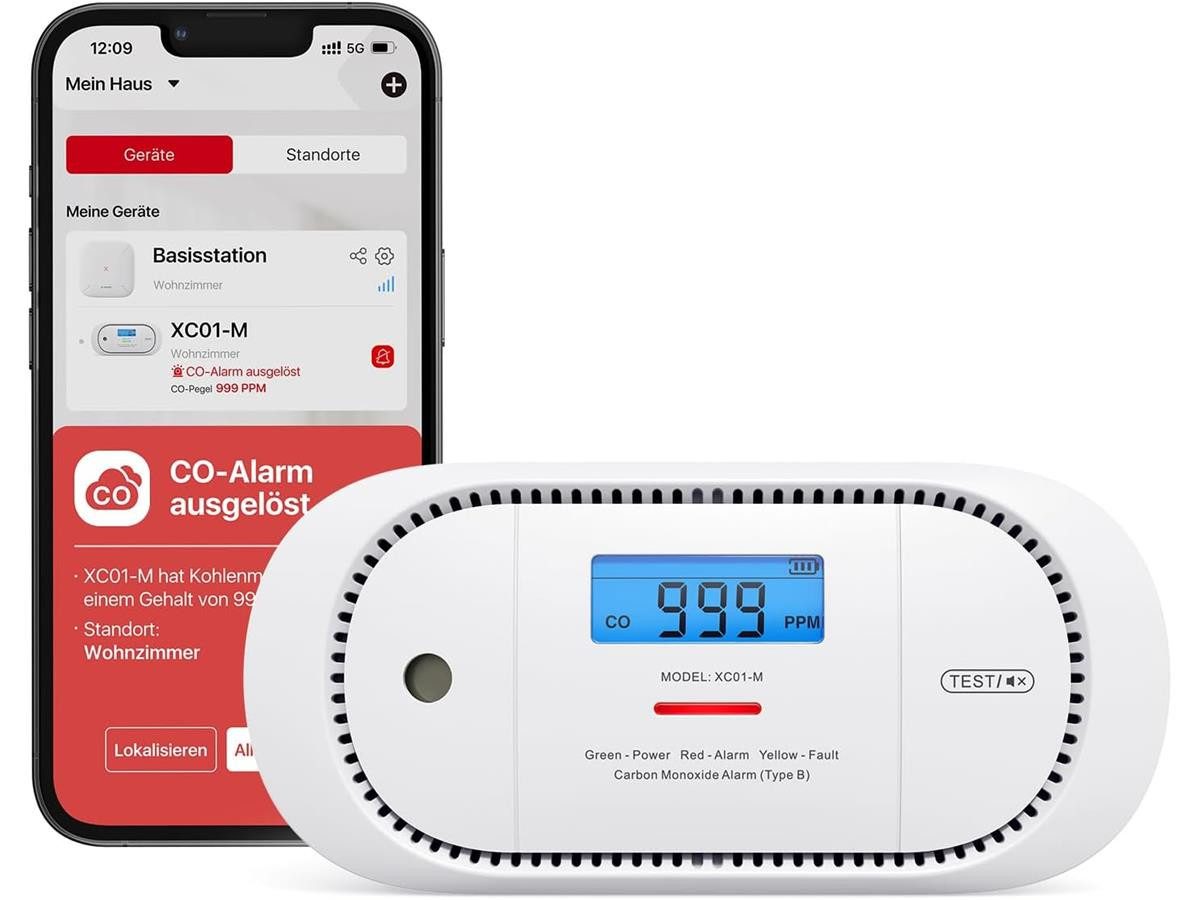X-SENSE XC01-M CO-Melder (LCD-Display, App gesteuert, integrierter Figaro-CO-Sensor)