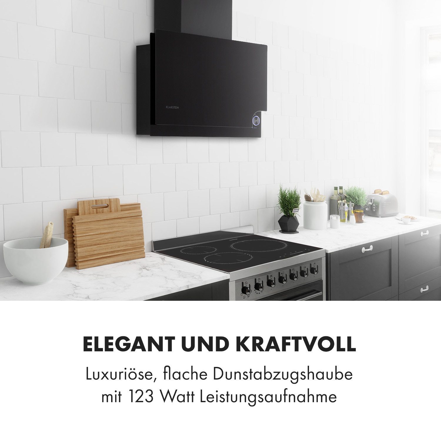 Klarstein Deckenhaube Amelia Amelia, Dunstabzugshaube 123W 60x47x23,5cm LED-Beleuchtung Touch Glas