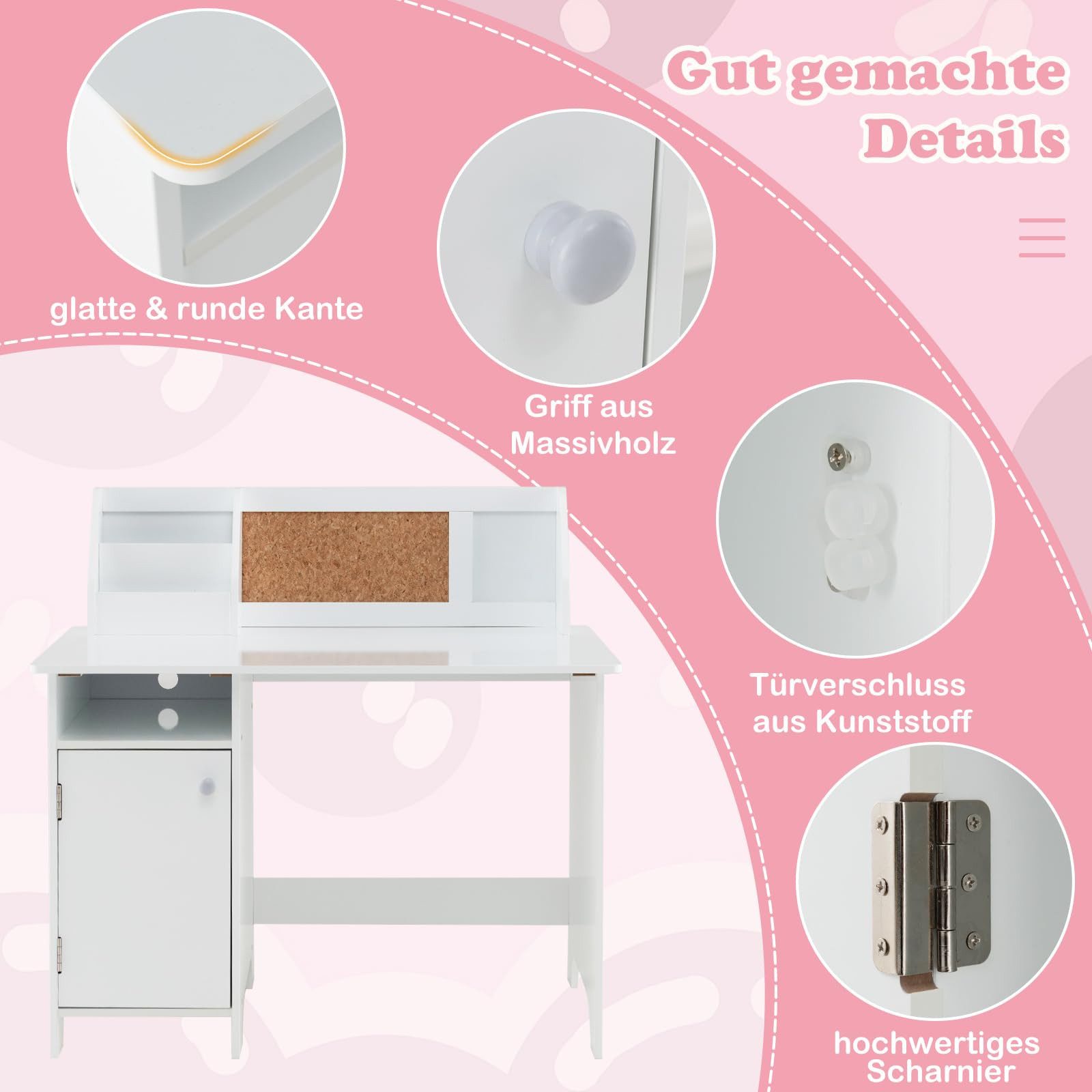 COSTWAY Kinderschreibtisch mit Stuhl Set, Holz, Sitzgruppe mit Bücherregal – Bild 5 von 5