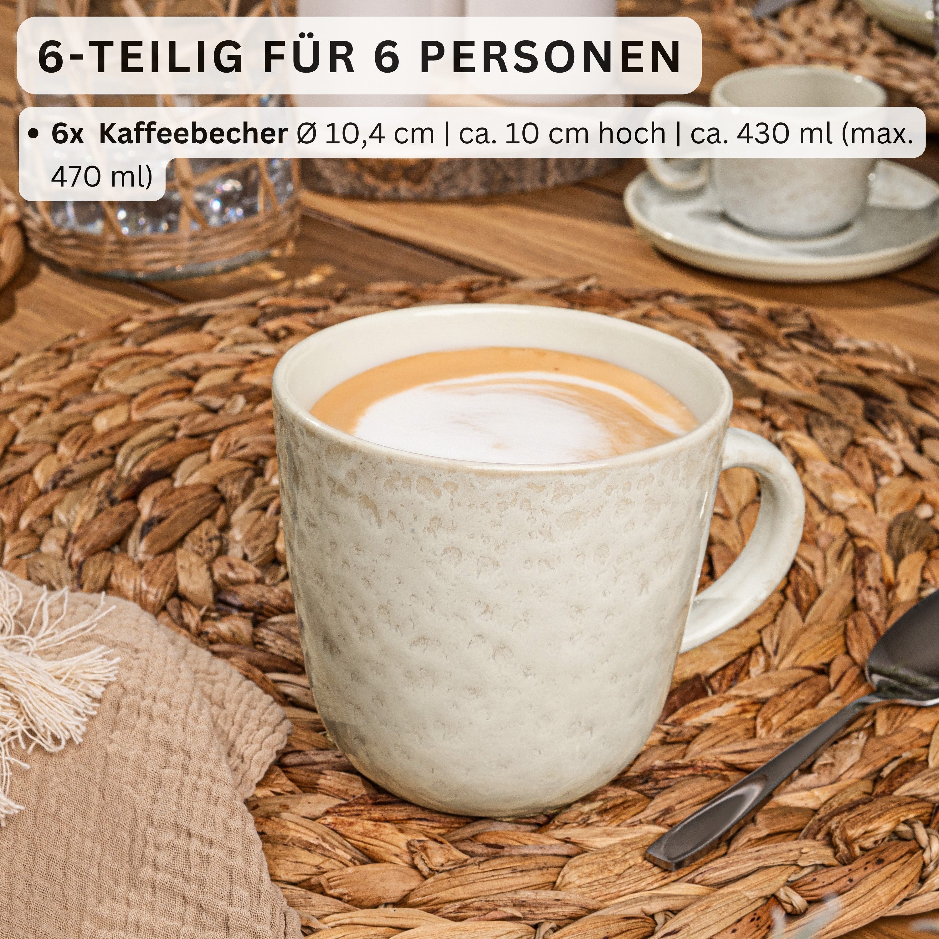 SÄNGER Becher Kaffeebecher Key West 6tlg., 6-tlg., Steingut, Creme, VALUE COLLECTION