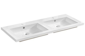 Fun Möbel Badmöbel-Set 5-tlg Badezimmerset PERUGIA Weiß HGL inkl.Waschbecken, (Set, 5-St., 2xUnterschrank mit Doppelwaschbecken, 2xLED-Spiegelschrank), Schubladen und Türen mit Soft-Close-System, Spiegelschrank inkl. LED