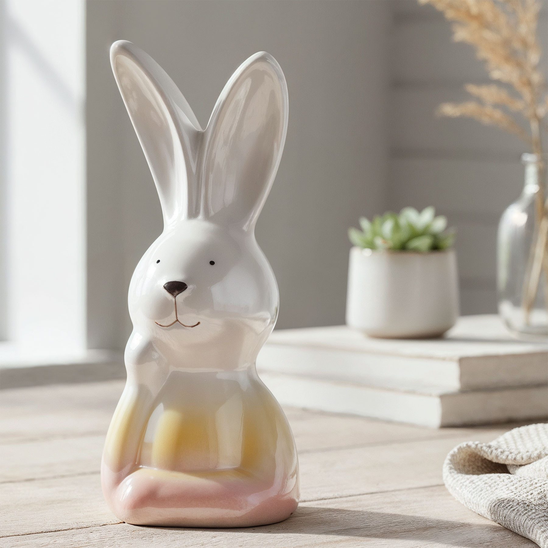 Levandeo® Dekofigur, Deko Figur Hase Porzellan H16cm Orange Gelb Glanz Ostern Tischdeko