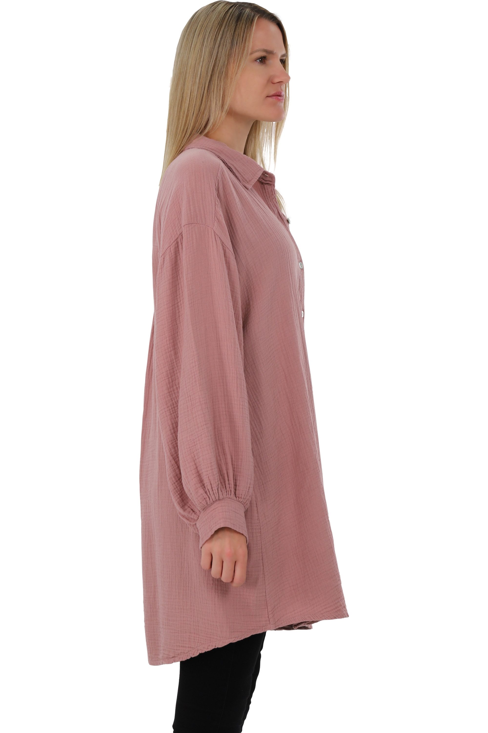 malito more than fashion Hemdbluse malito Damen Musselin Bluse, Oversize Blusenhemd im lässigem Look, weicher Musselinstoff - Einheitsgröße
