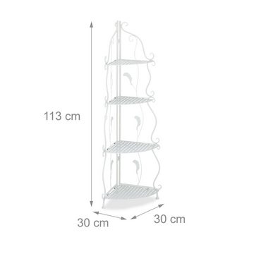 relaxdays Eckregal Weißes Eckregal aus Metall mit 4 Ablagen