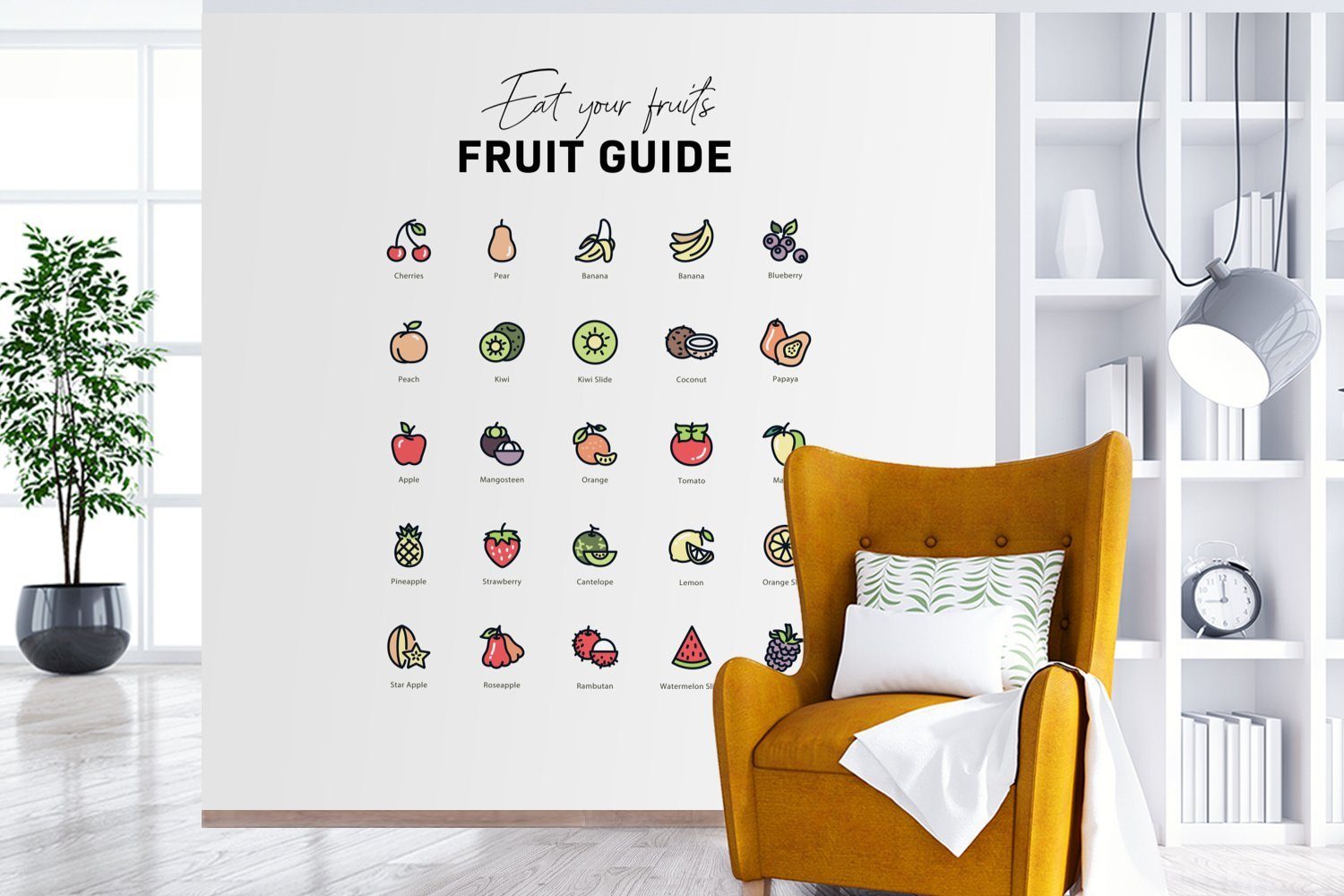 oder MuchoWow St), Obst für (5 Matt, Wandtapete Wohnzimmer - - bedruckt, Vinyl Tapete Lebensmittel, Schlafzimmer, Küche Fototapete