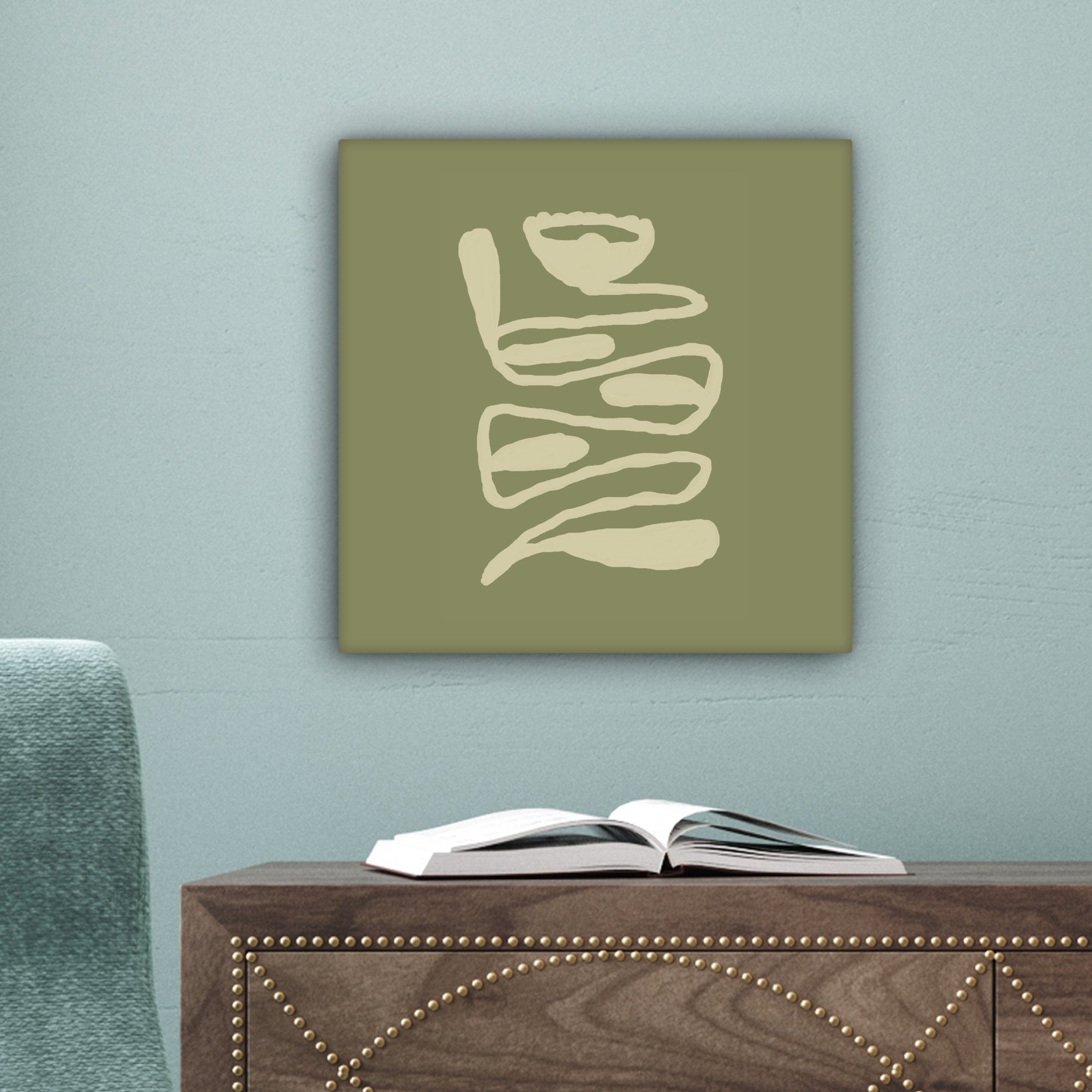 Leinwandbild Wohnzimmer - (1 cm Grün Schlafzimmer, Bilder Leinwand für OneMillionCanvasses® 20x20 - Modern, Kunst St), Abstrakte