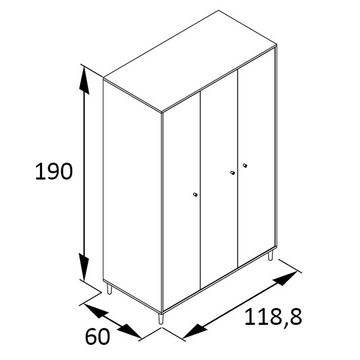 Lomadox Kleiderschrank HELMA-80 in weiß matt mit Eiche mit Kleiderstange, B/H/T ca. 118,8/191,2/60cm