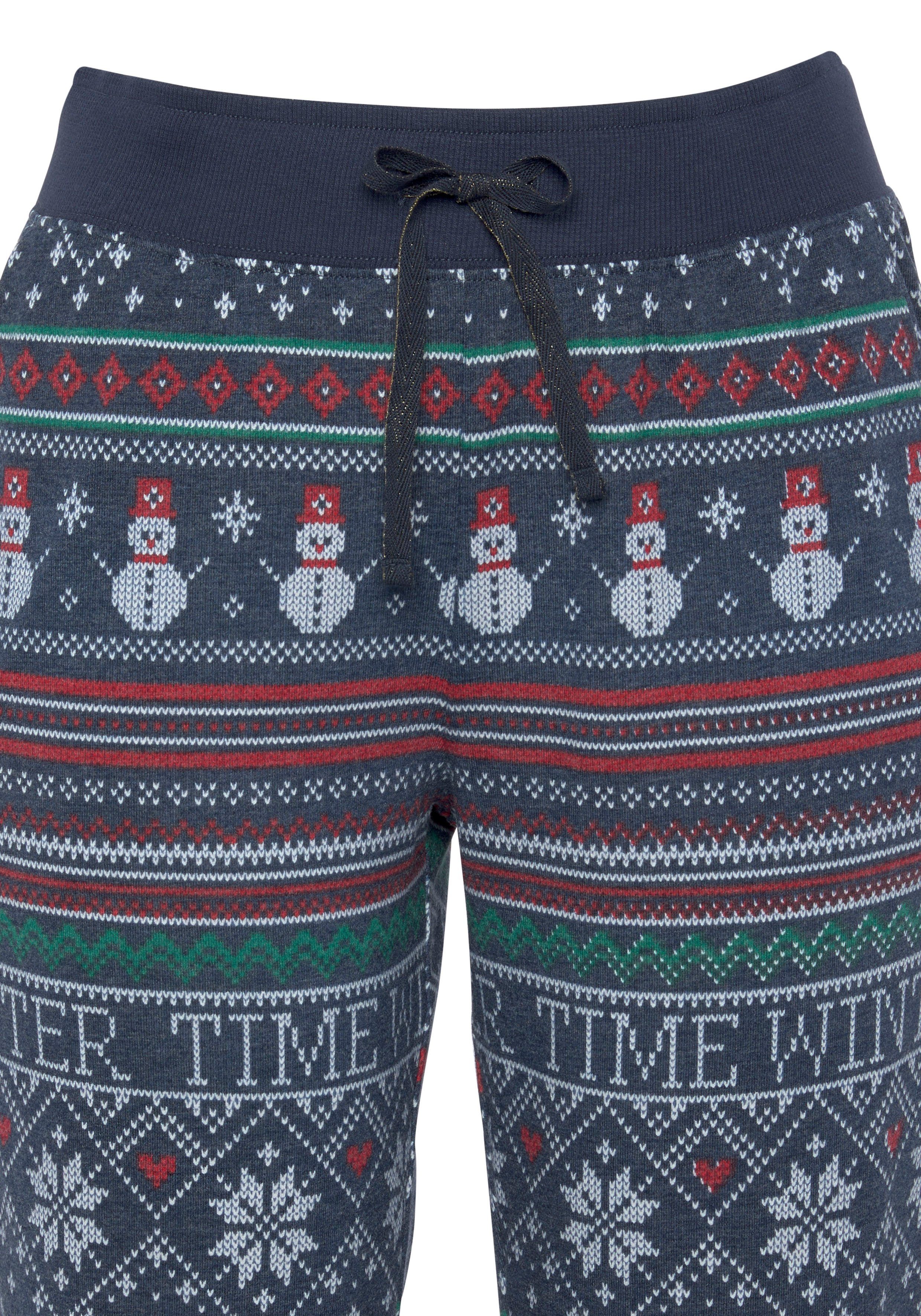 Druck dunkelblau gemustert LASCANA mit tlg) winterlichem Pyjama (2