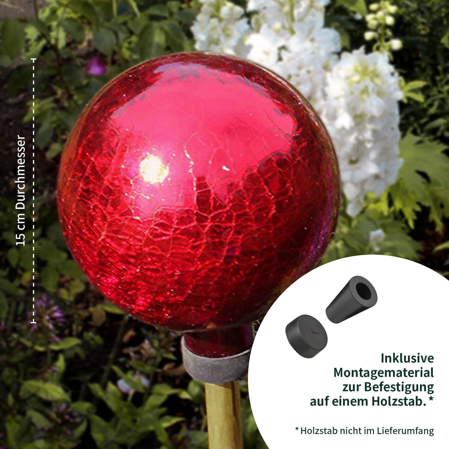 Dekokugel Garten, Glas Gartenfigur für Außen Gartenkugel (kristall) Rosenkugel - Gartendeko für VERDOBA den rot