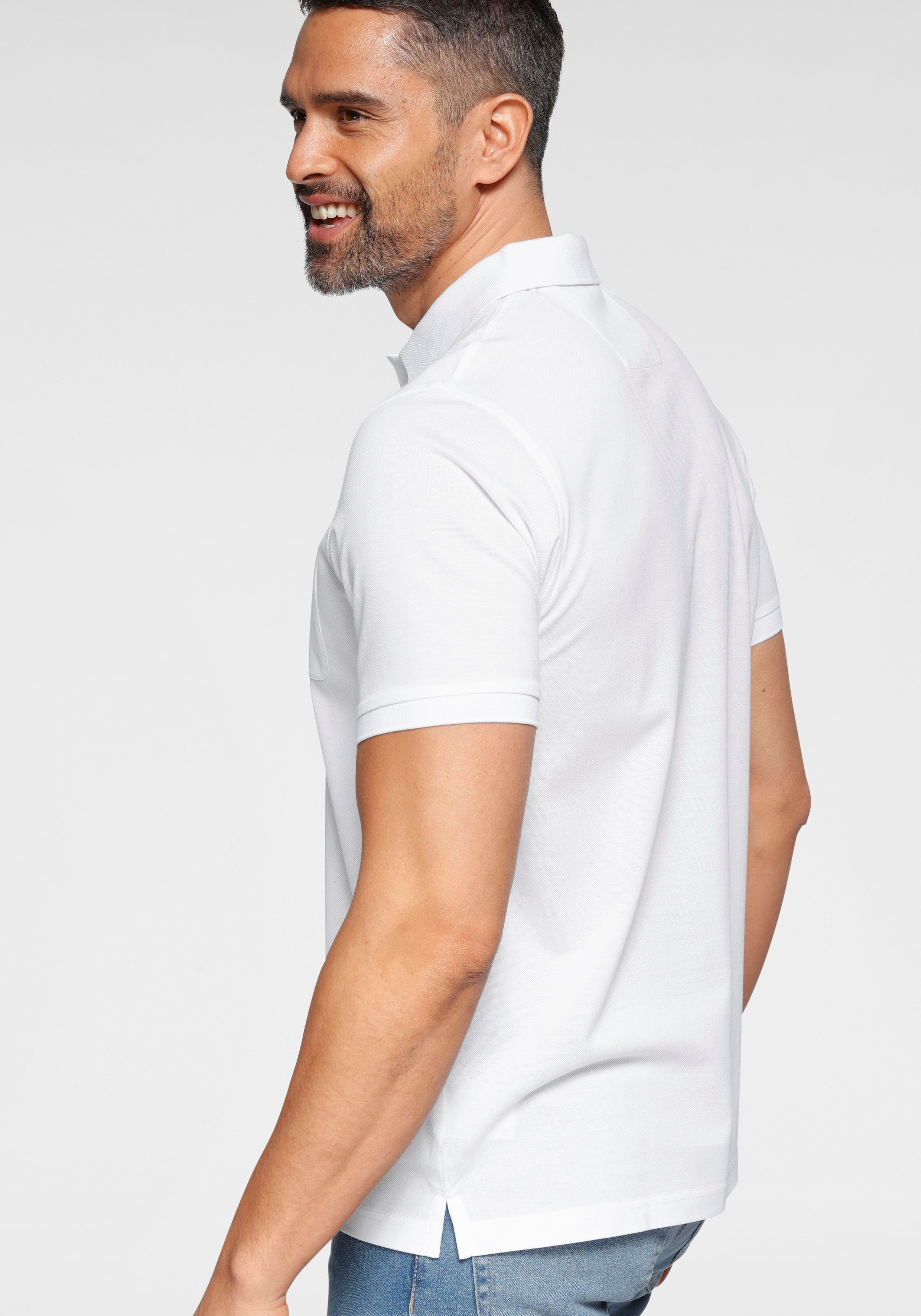OLYMP Poloshirt fit Luxor Brusttasche weiß mit modern