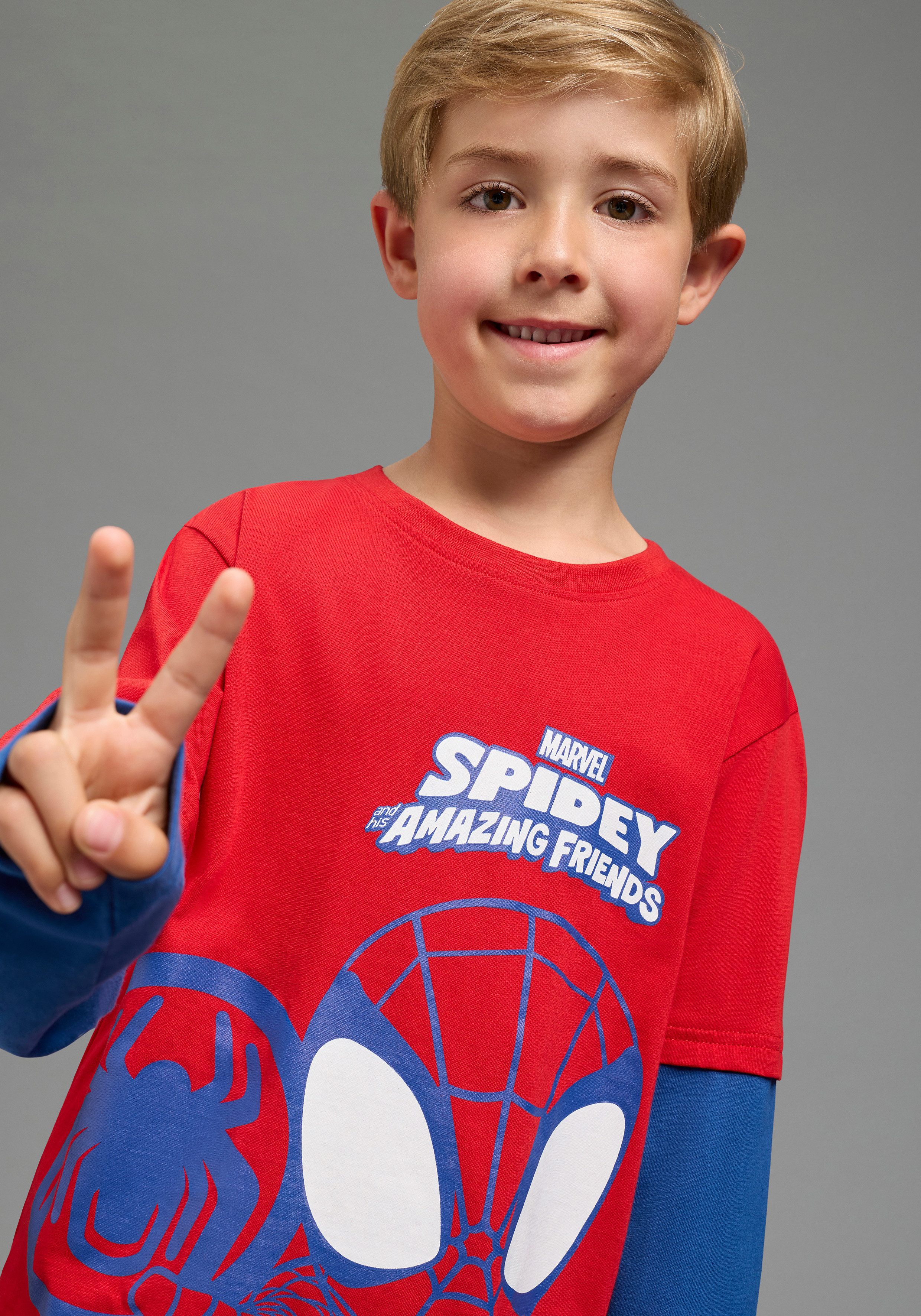 KIDSWORLD Langarmshirt SPIDEY Lagen-Shirt, Disney Hüftlange Basic-Passform, Langarm, modischer Stil, mit Lagenoptik