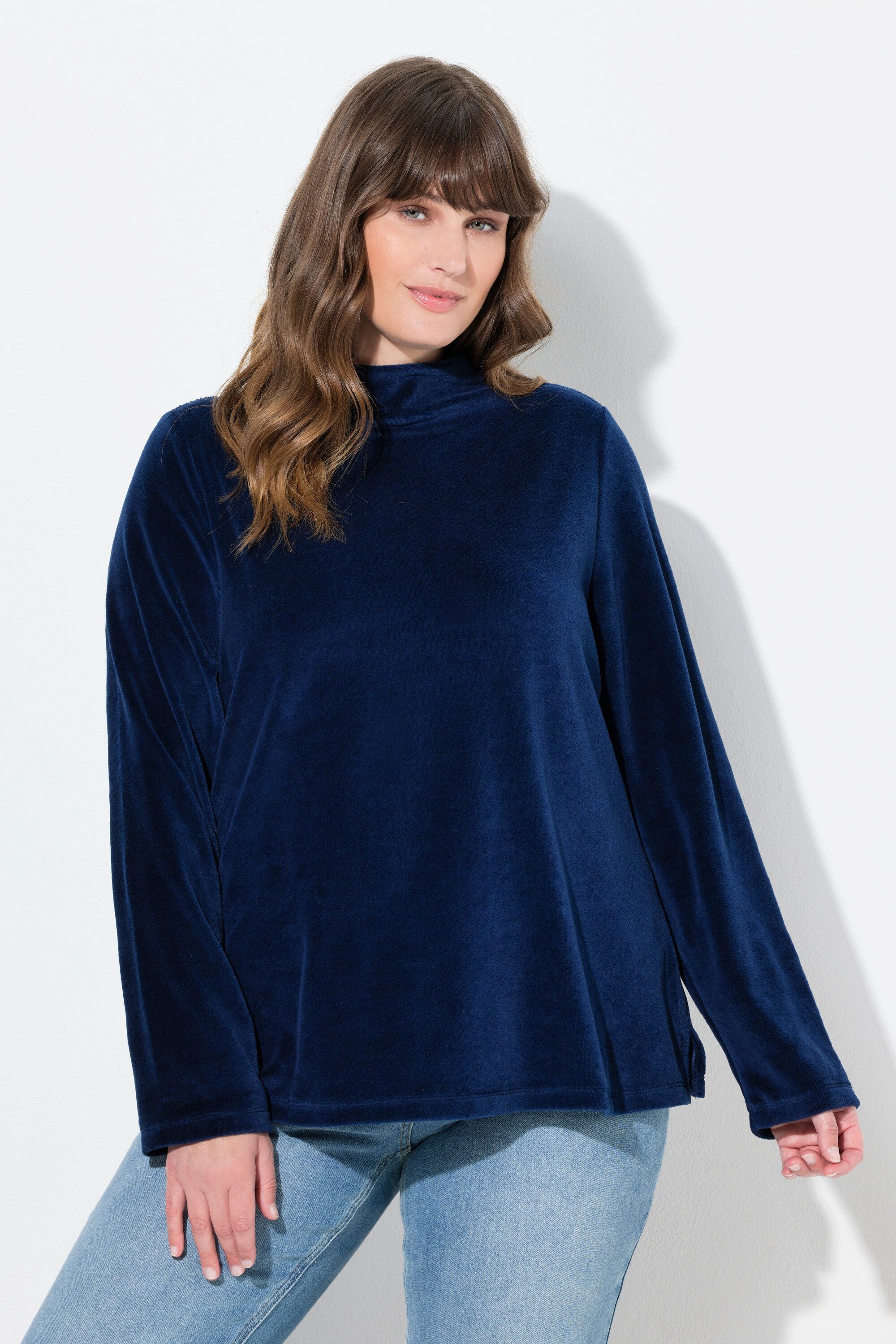 Ulla Popken Sweatshirt Samt-Sweatshirt A-Linie Stehkragen günstig online kaufen