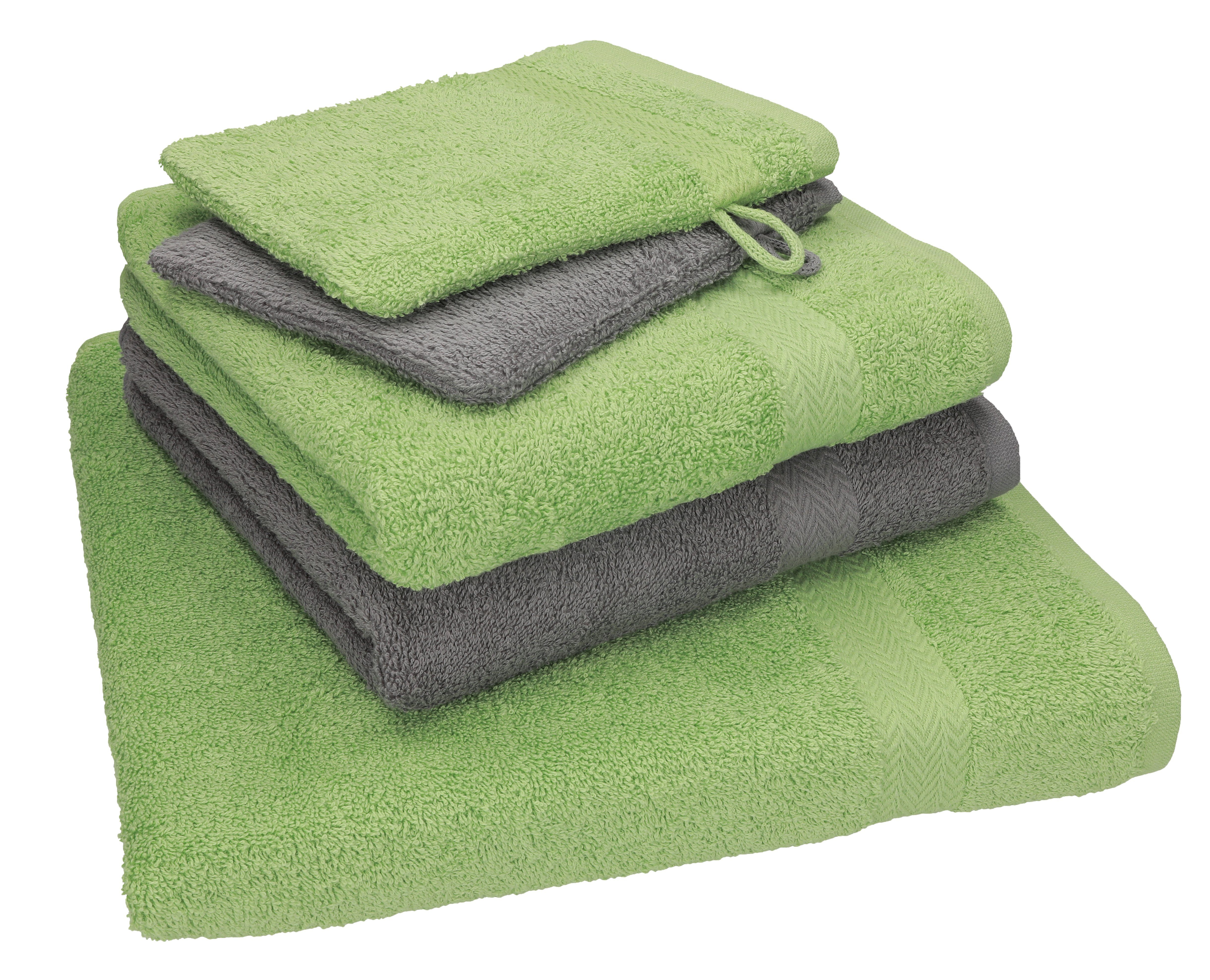 Betz Handtuch Set apfelgrün Baumwolle, 2 2 (5-tlg) 1 Pack Set Single Handtücher 5 Waschhandschuhe, Baumwolle 100% Handtuch Betz Duschtuch TLG