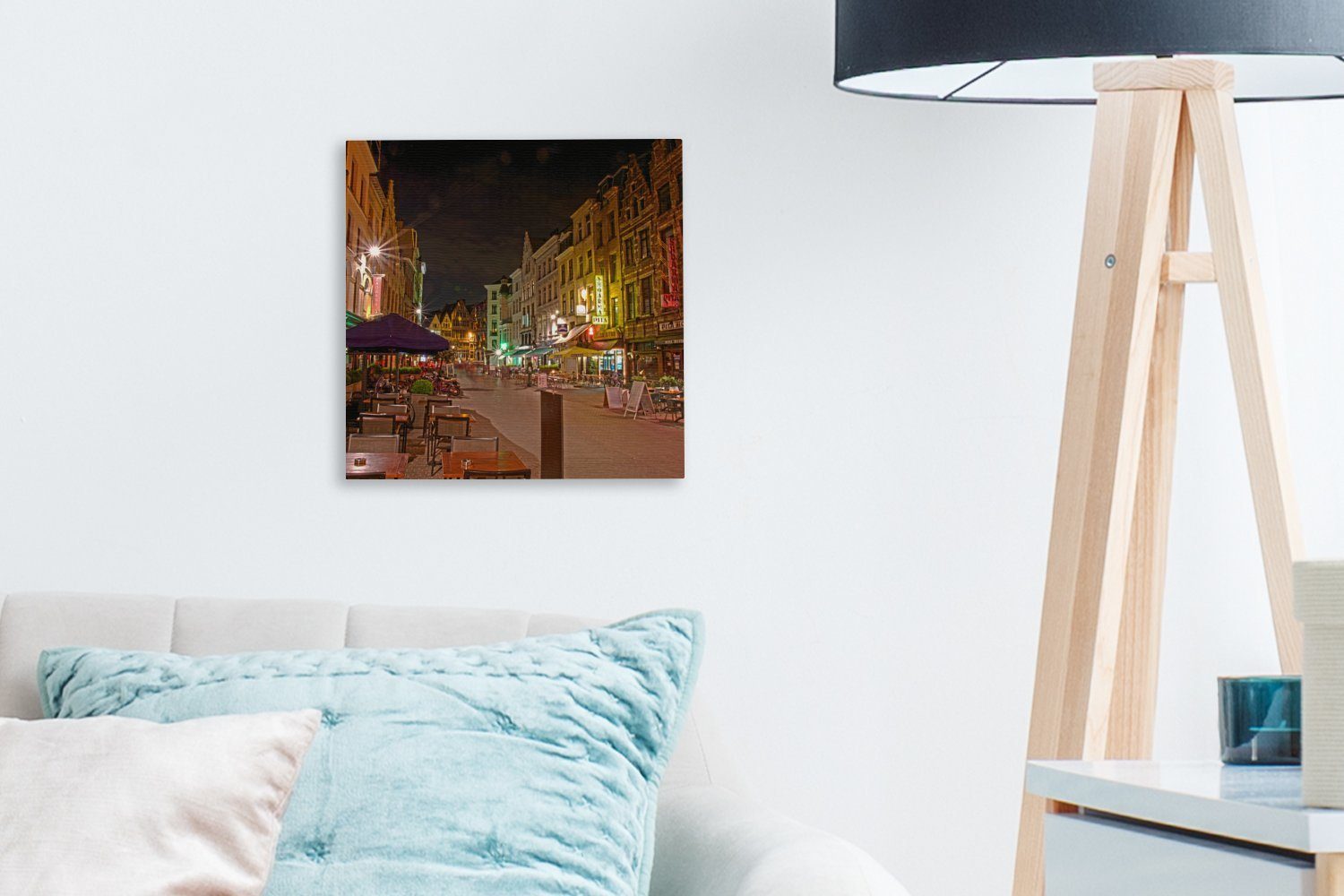 OneMillionCanvasses® Leinwandbild Straße - Nacht - Leinwand Schlafzimmer Antwerpen, für Wohnzimmer (1 Bilder St)