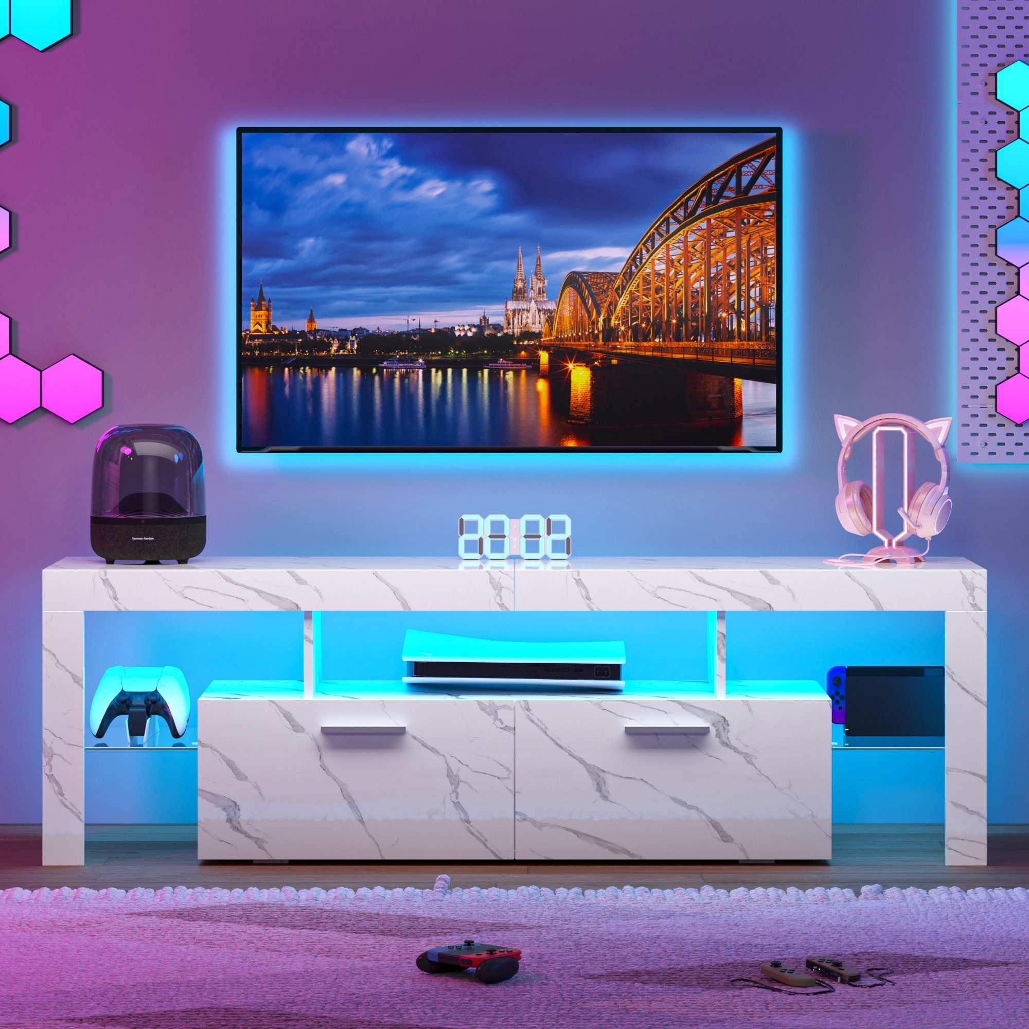 Hyaapwod TV-Schrank Hochglanz-TV-Schrank mit LED-Beleuchtung, zwei großen Schränken (1-St)