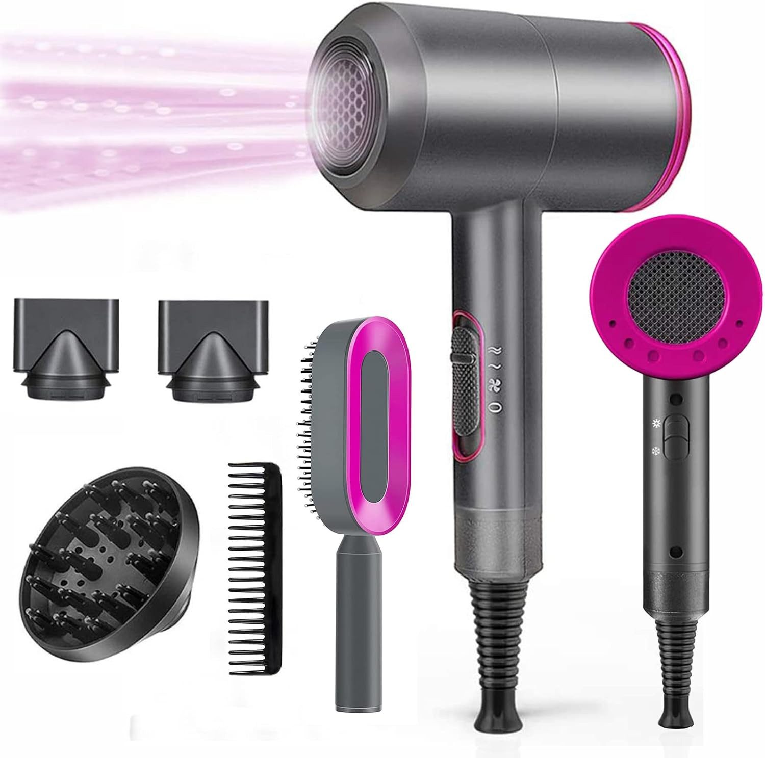 LOEVERY Haartrockner AC Motor 1800W Schnelltrocknen Hair Dryer mit 3 Hitze-Einstellungen, 1800 W, Professionelles Styling Komplettset für Zuhause und Salon, Kaltlufttaste mit 1 Diffusor 2 Konzentratoren 2 Kamm für damen herren
