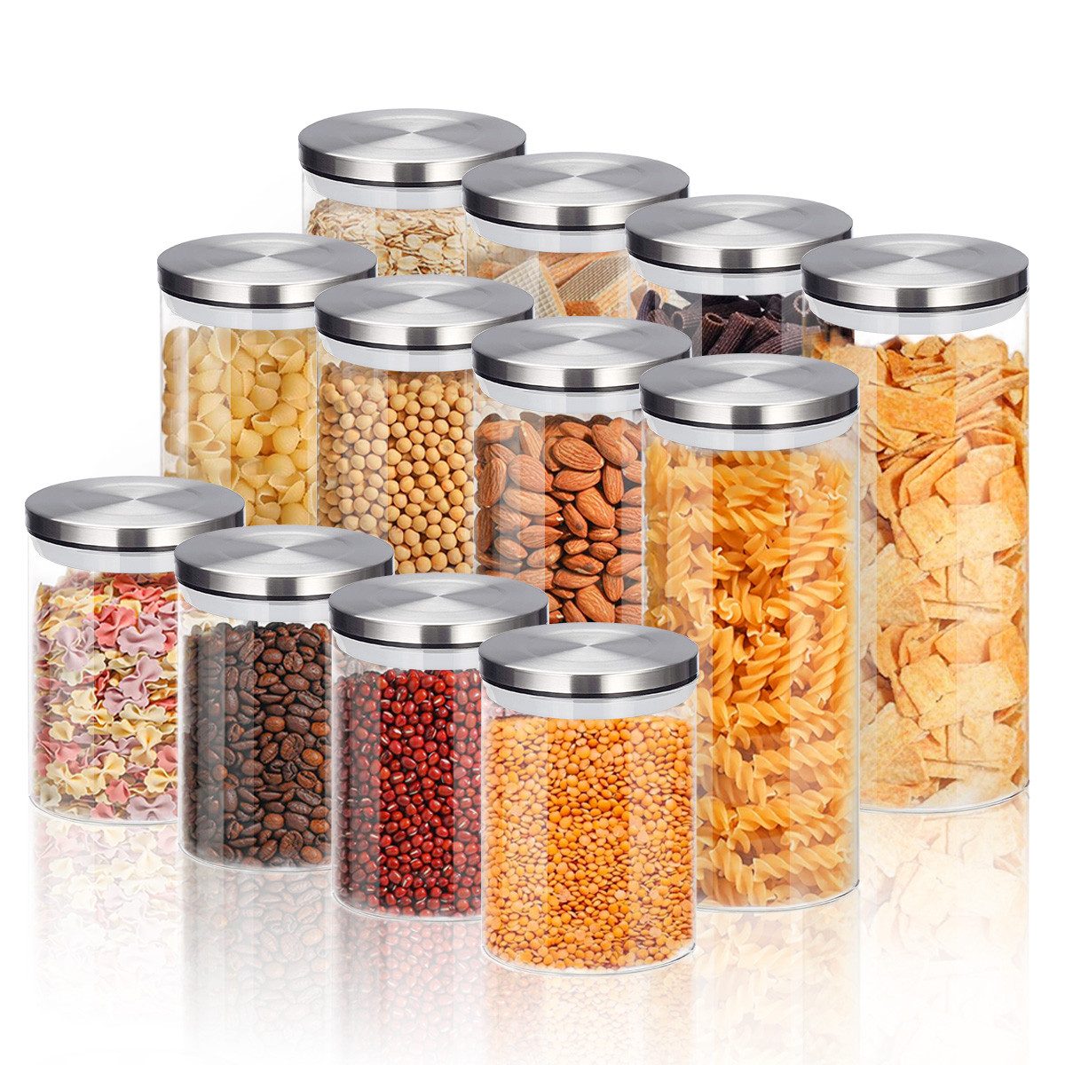 Simloveve Vorratsglas, Glas, (12-tlg), Vorratsgläser Set, Deckel aus Edelstahl